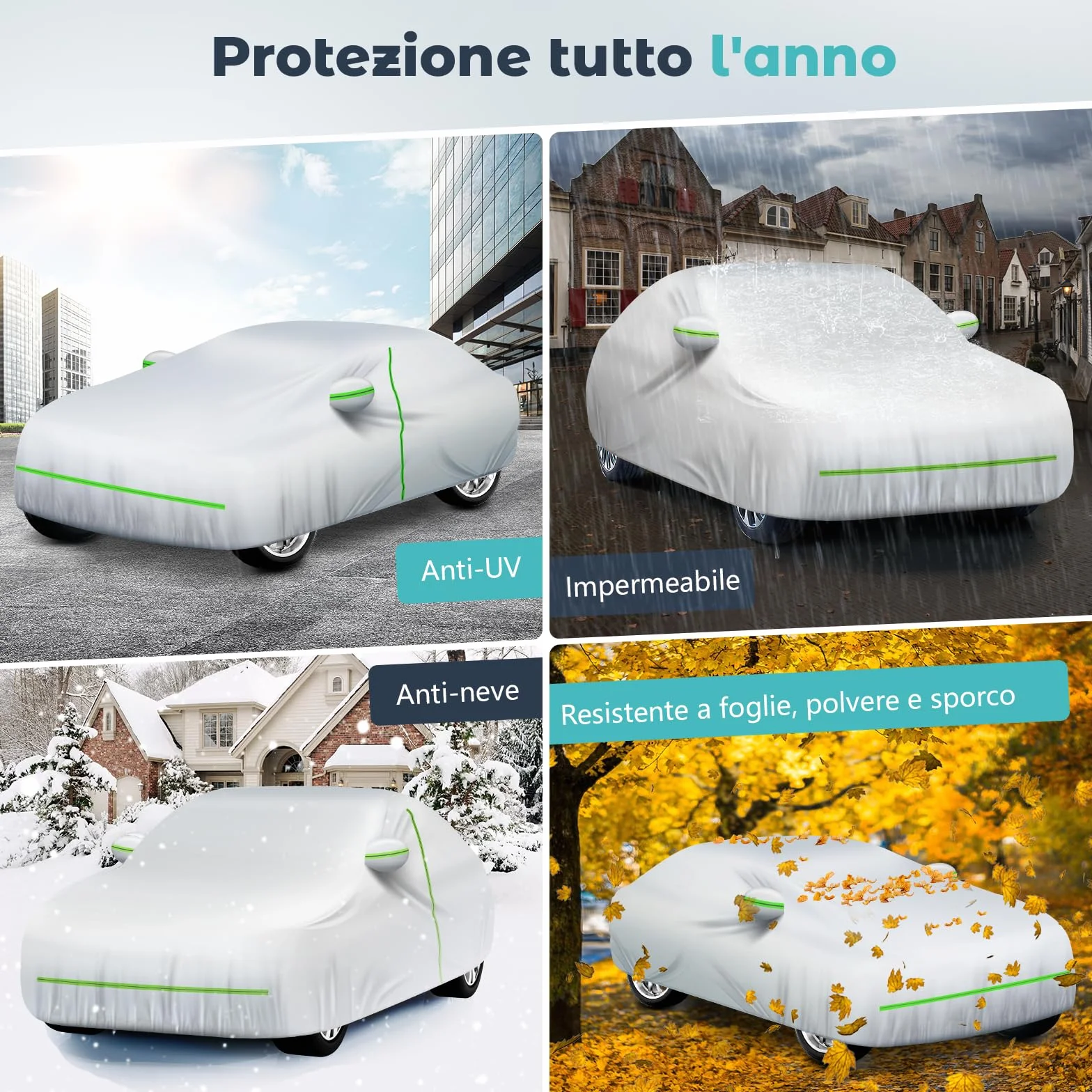 Telo Copriauto Impermeabile Anti UV Anti Vento e Antipolvere con Zip Laterale, Telo per Auto 460x185x160 cm Argento per Mid-size Car (Segmento D)