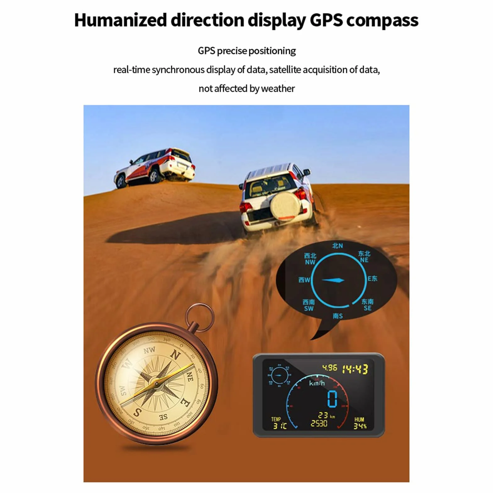 Contachilometri GPS digitale Contachilometri Display LCD da 4,7 pollici Display HUD con allarme di velocità eccessiva per tutti i veicoli 5-24V