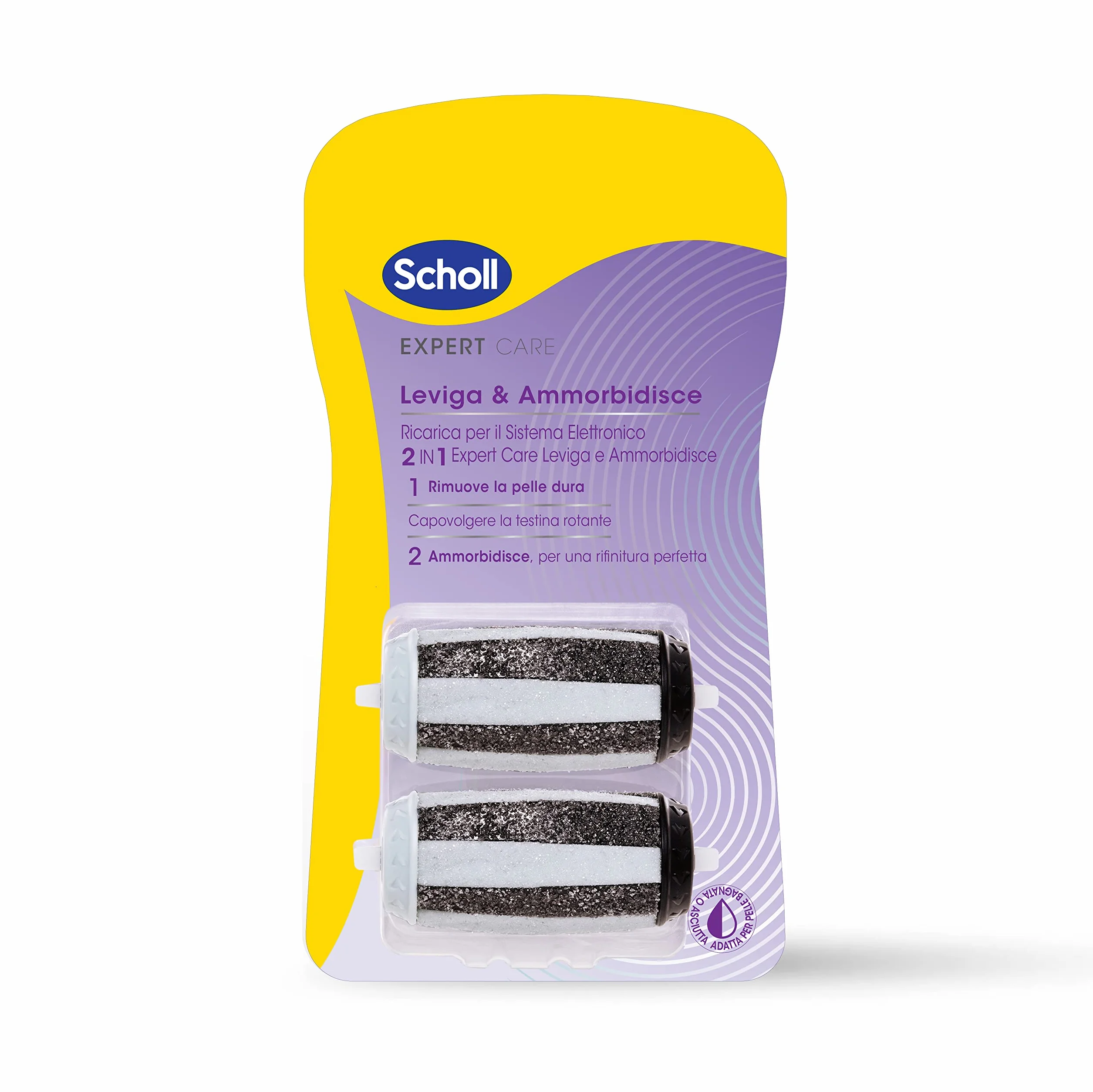 Scholl ExpertCare Leviga e Ammorbidisce 2 Ricambi Sistema Elettronico 2in1 Rimuovere Pelle Dura Ammorbire