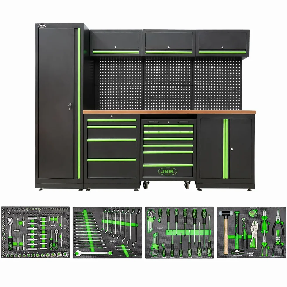 JBM Set di Mobili Componibili per Officina 18 Pezzi con 4 Moduli Utensili in Carbonio Eva, Serie 446, Nero e Verde