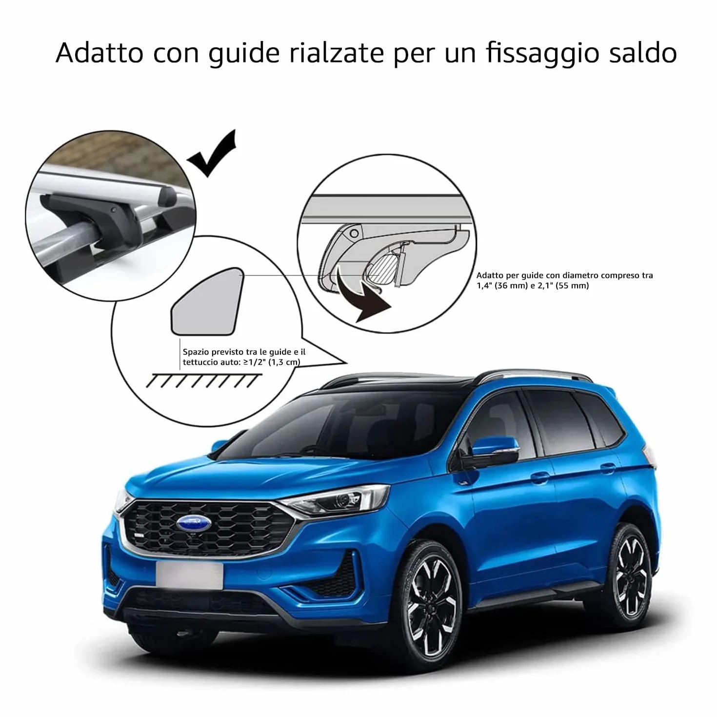 Amazon Basics Portapacchi da tetto a croce 132 cm per distanze fino 117 cm tra sponde con fessura 2 pezzi nero argento