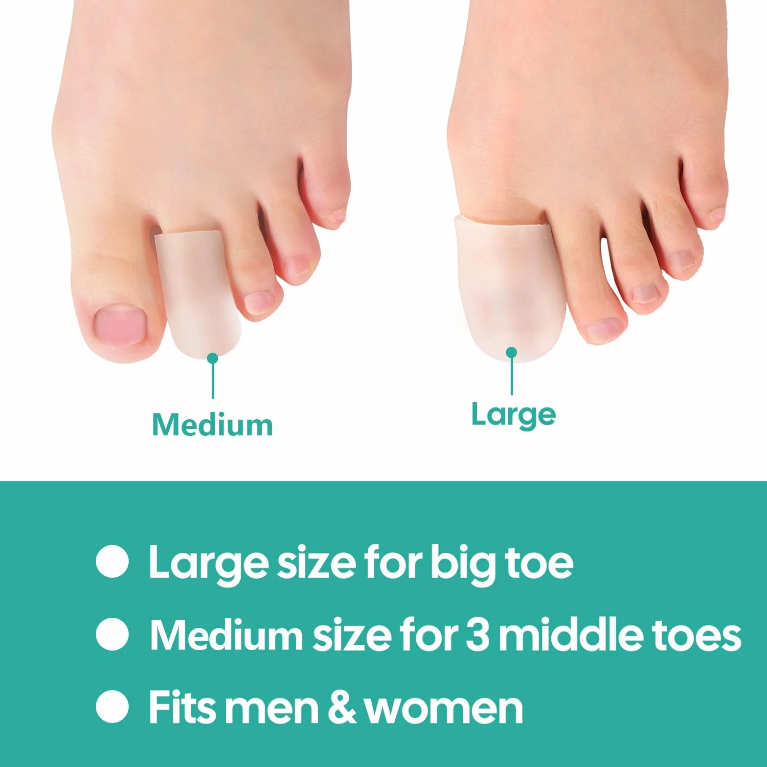 Welnove Gel Toe Cap Protector - Copripunta in Silicone per Alleviare Dolore, Unghie Incarnite, Calli, Vesciche (Multi-Size, Clear)