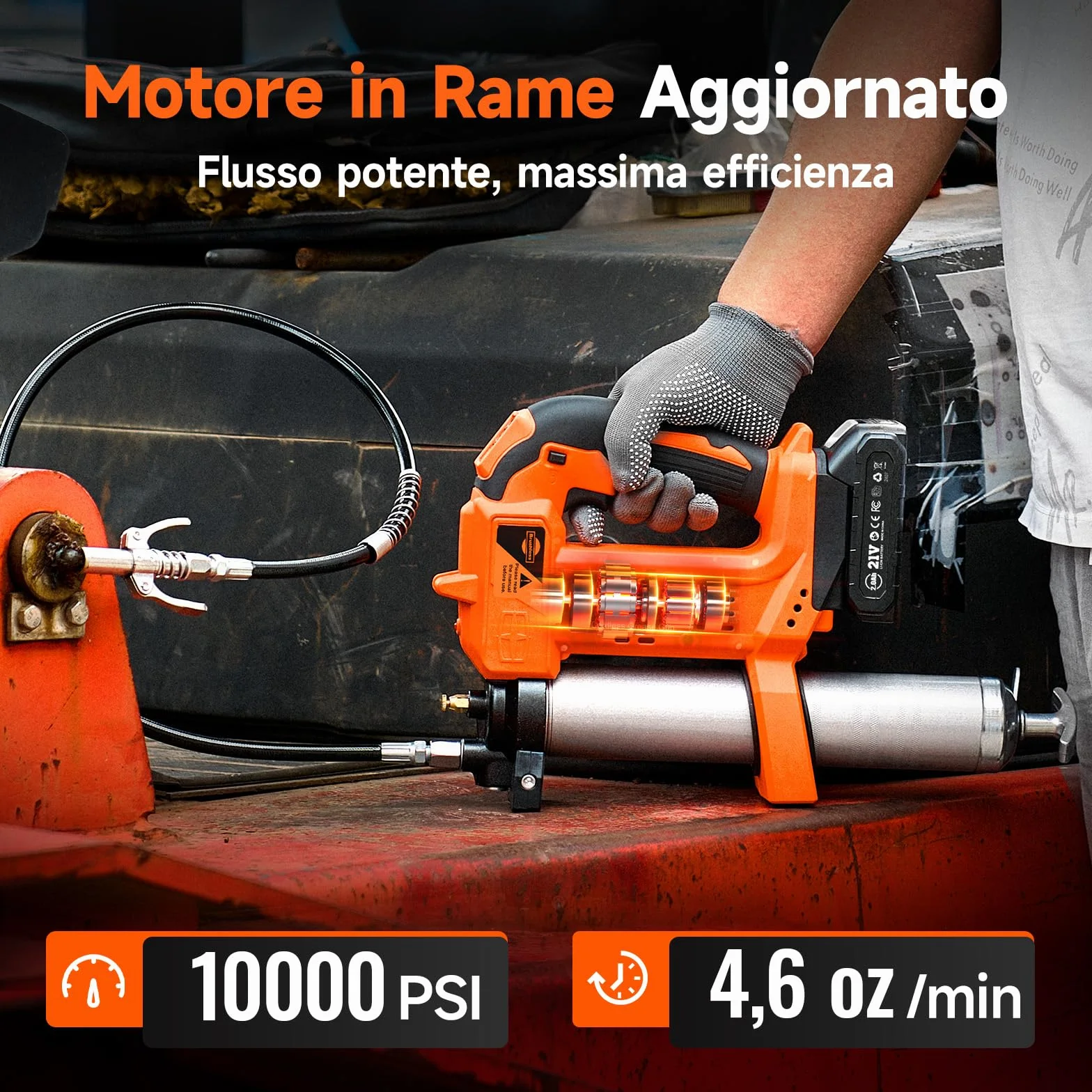 TaskStar Ingrassatore a Batteria da 10000 PSI: Ingrassatore Migliorato con Controllo Automatico del Volume di Grasso, 2 Batterie, 3 Accoppiatori - 4,6 oz/min Efficiente per Trattori, Camion e Macchine