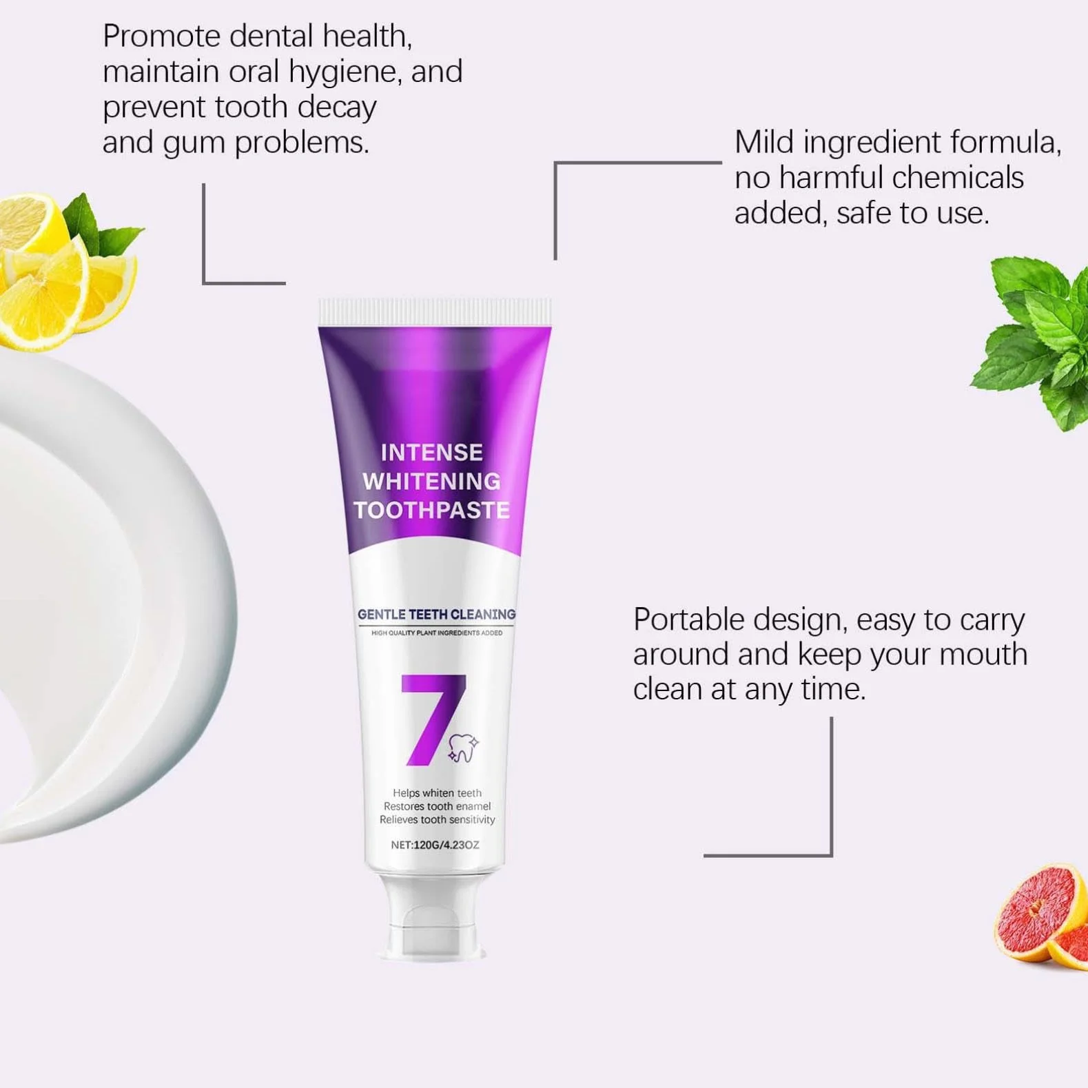 Dentifricio sbiancante intensivo 7 Pro probiotico, pulizia accurata, alito fresco, prevenzione carie (2 pezzi)