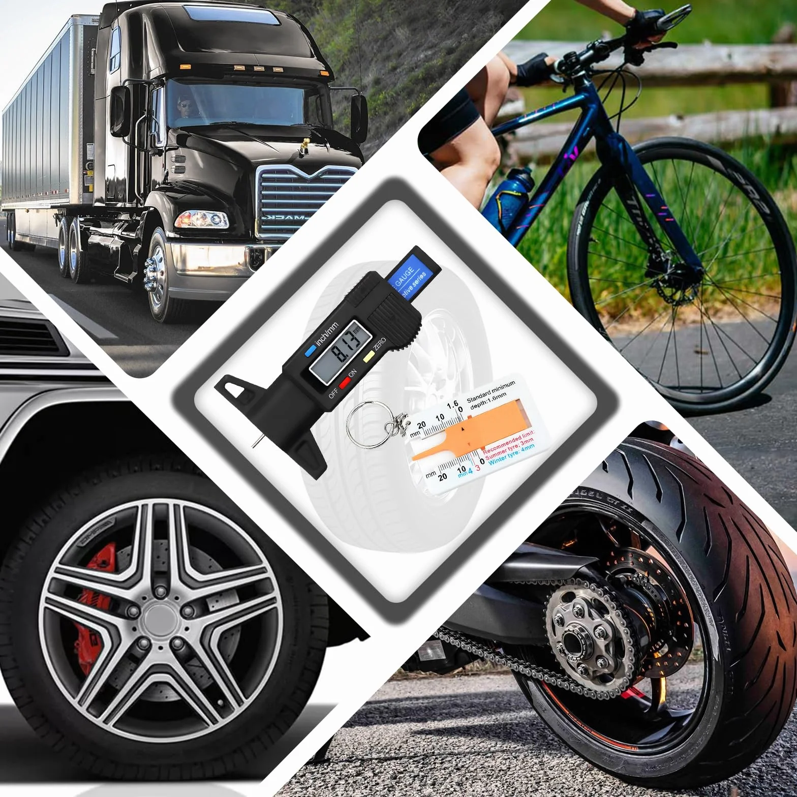 Digitale Misuratore Profondità Battistrada 0-25.4mm LCD Display Moto Auto Camion
