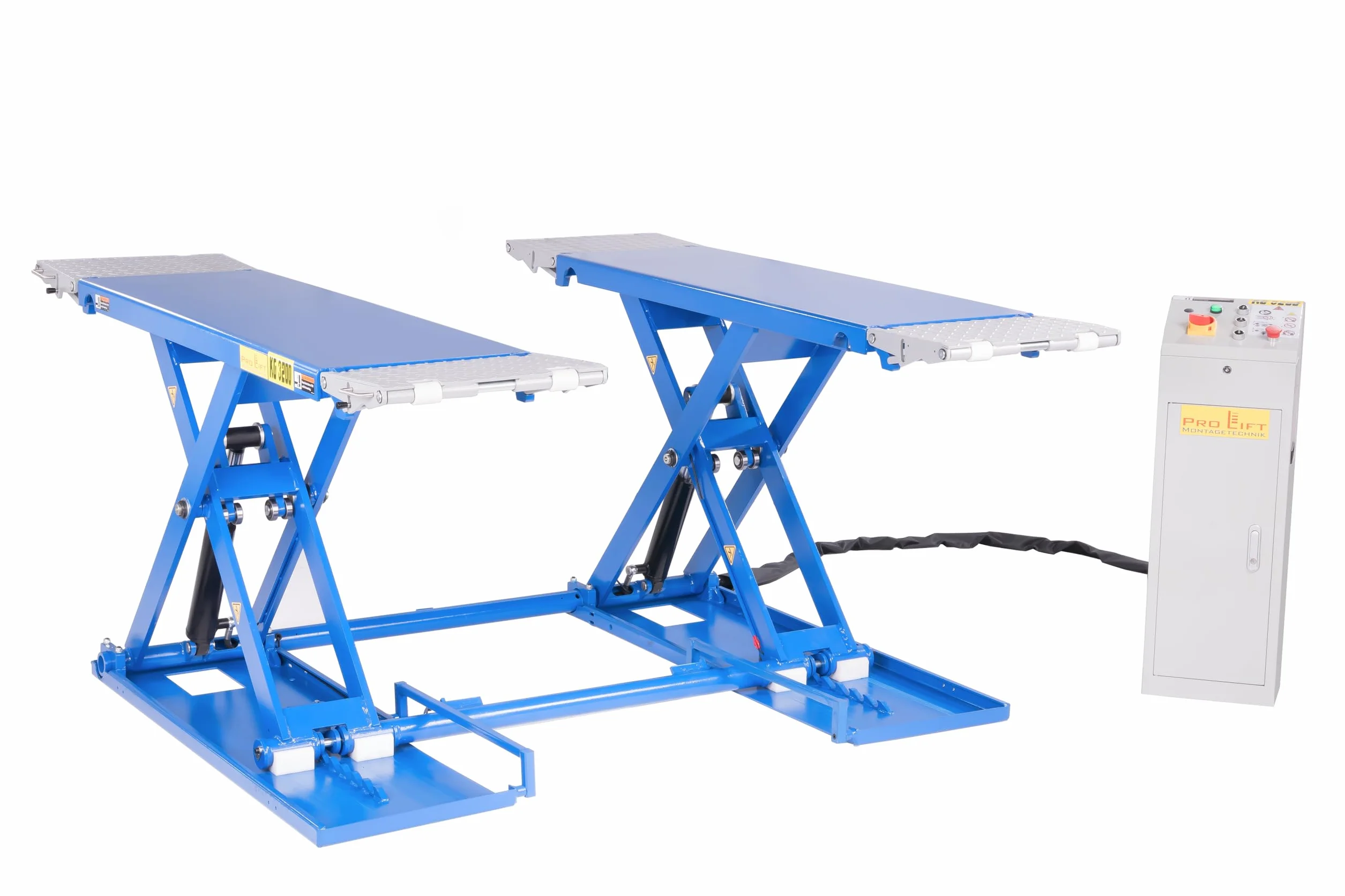 Sollevatore a forbice 3,2t elettroidraulico, con kit di manovra 230 Volt con sblocco elettrico automatico