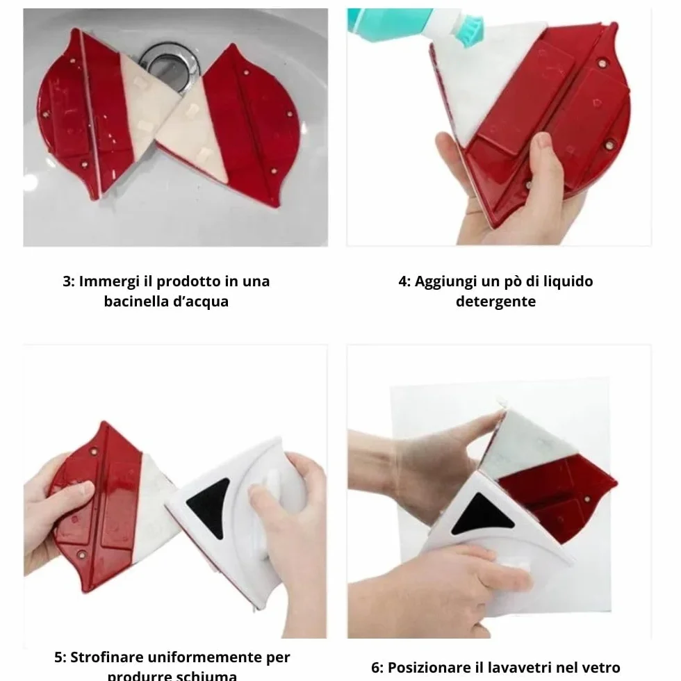 Lavavetri magnetico per vetro singolo 5-13 mm pulisci vetri esterni con cordino panno in microfibra