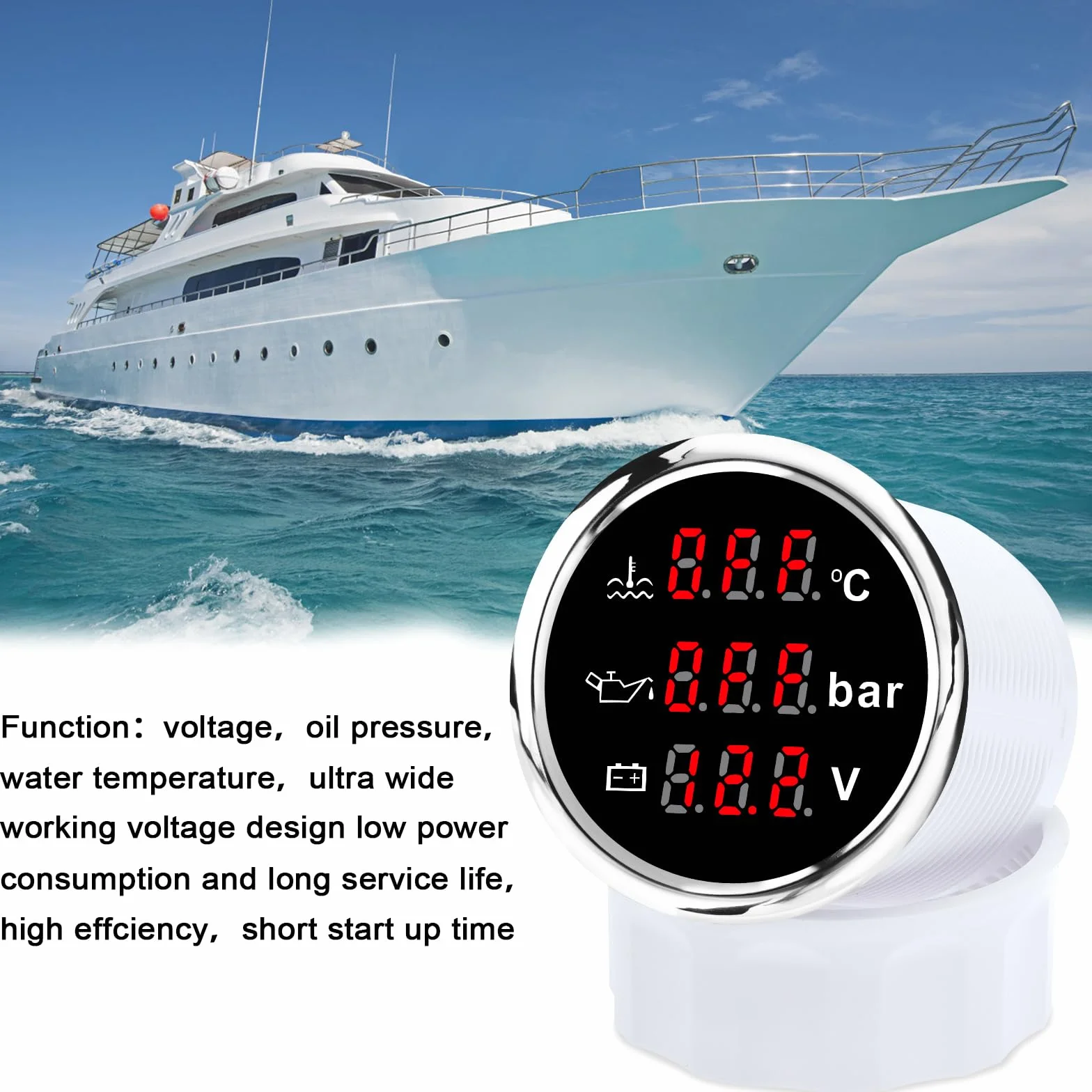 Geloo 3 in 1 52 mm Voltmetro Indicatore Temperatura Acqua Misuratore Pressione Olio 9-32V IP67 Impermeabile