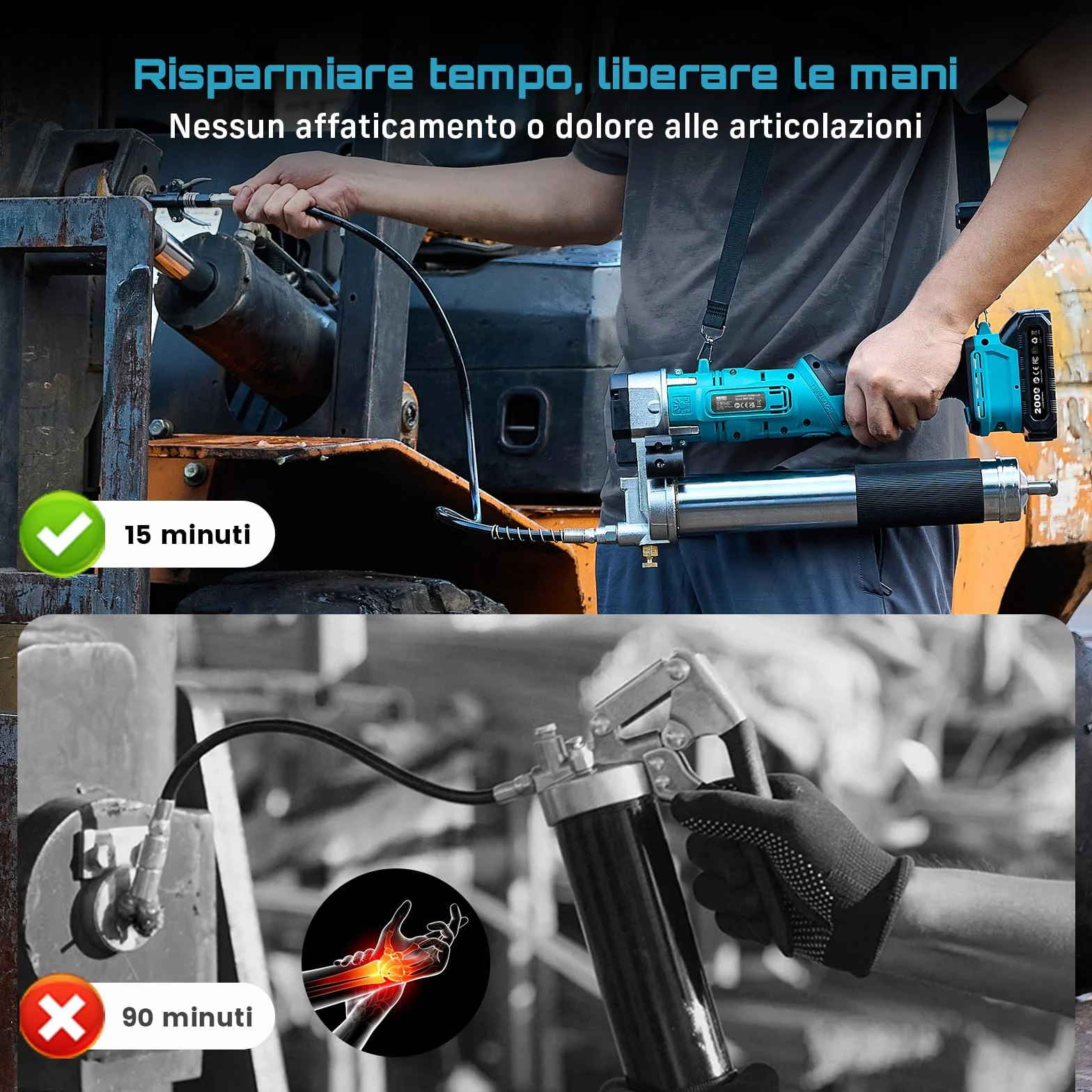 Seesii Innovativo Ingrassatore a Batteria 2-in-1: Ingrassatore Elettrico ad Alta Efficienza da 5,3 oz/min e 12000 PSI con 2 Batterie da 2,0Ah e Caricatore, Pistola per Grasso Facile da Usare