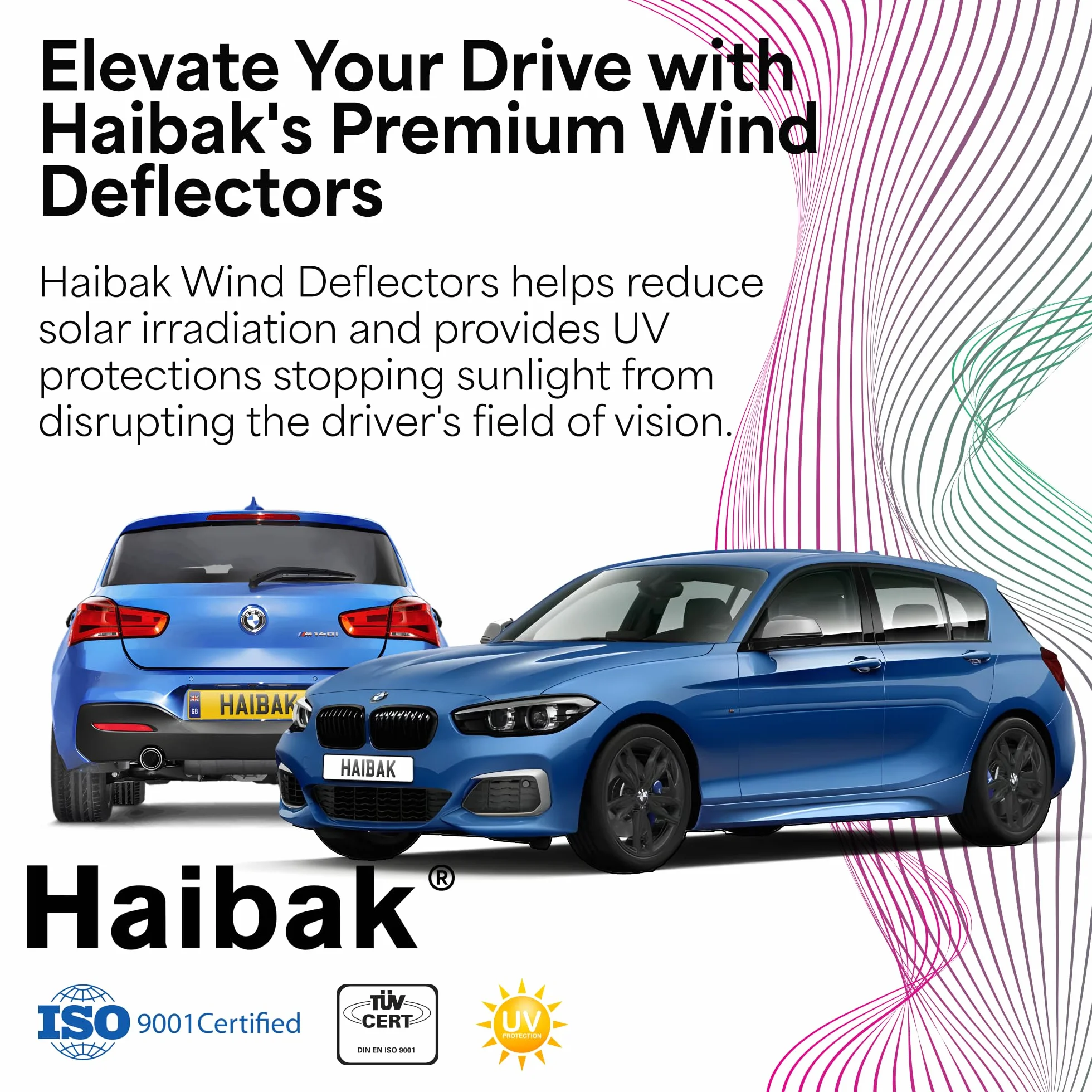 Haibak Wind Deflectors Set Compatible With BMW 1 Series F20 2011-2019 5 Doors Hatchback 4pc Tinted in Channel Fitment