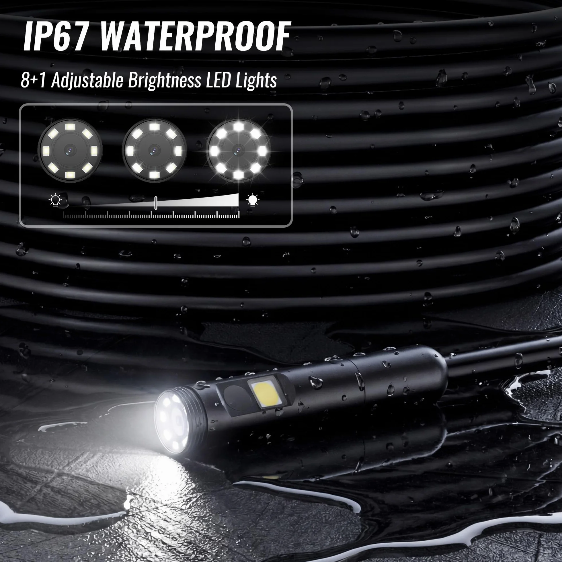 WORKPRO Endoscopio 4.3" HD 1080P IP67 Impermeabile 8+1 LED Sonda 8mm Cavo Semirigido 5m Ispezione