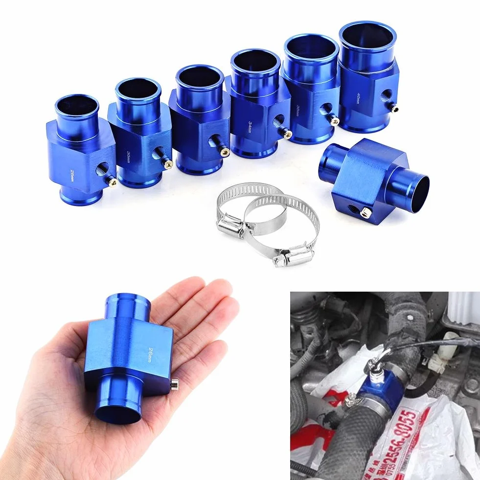 Keenso - Tubo di giunzione universale per temperatura dell'acqua, in alluminio, con sensore di temperatura dell'acqua e adattatore per tubo del radiatore, 26 mm - 40 mm (32 mm)