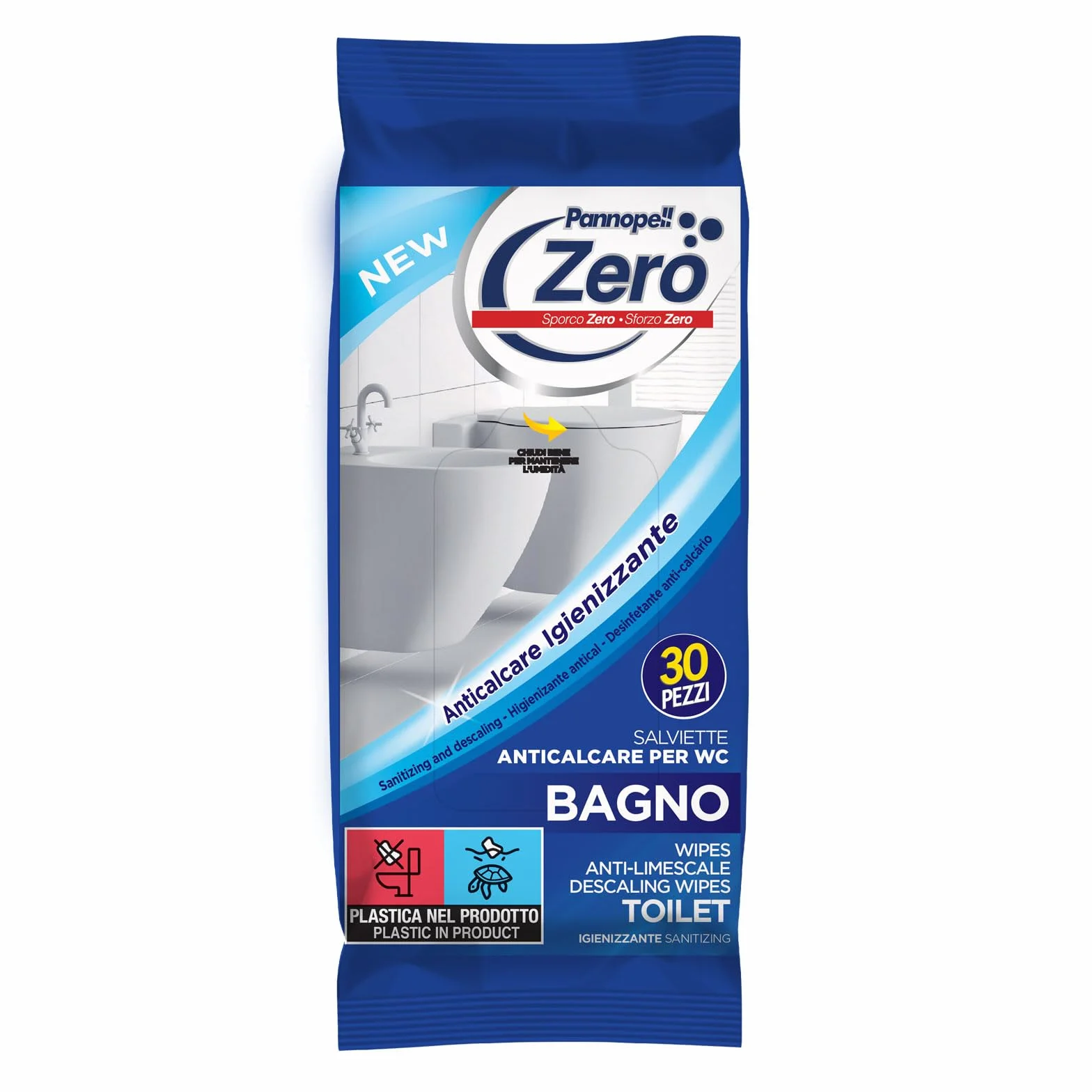 ZERO BAGNO IGIENIZZANTE ANTICALCARE Salviette WC e Doccia 30pz