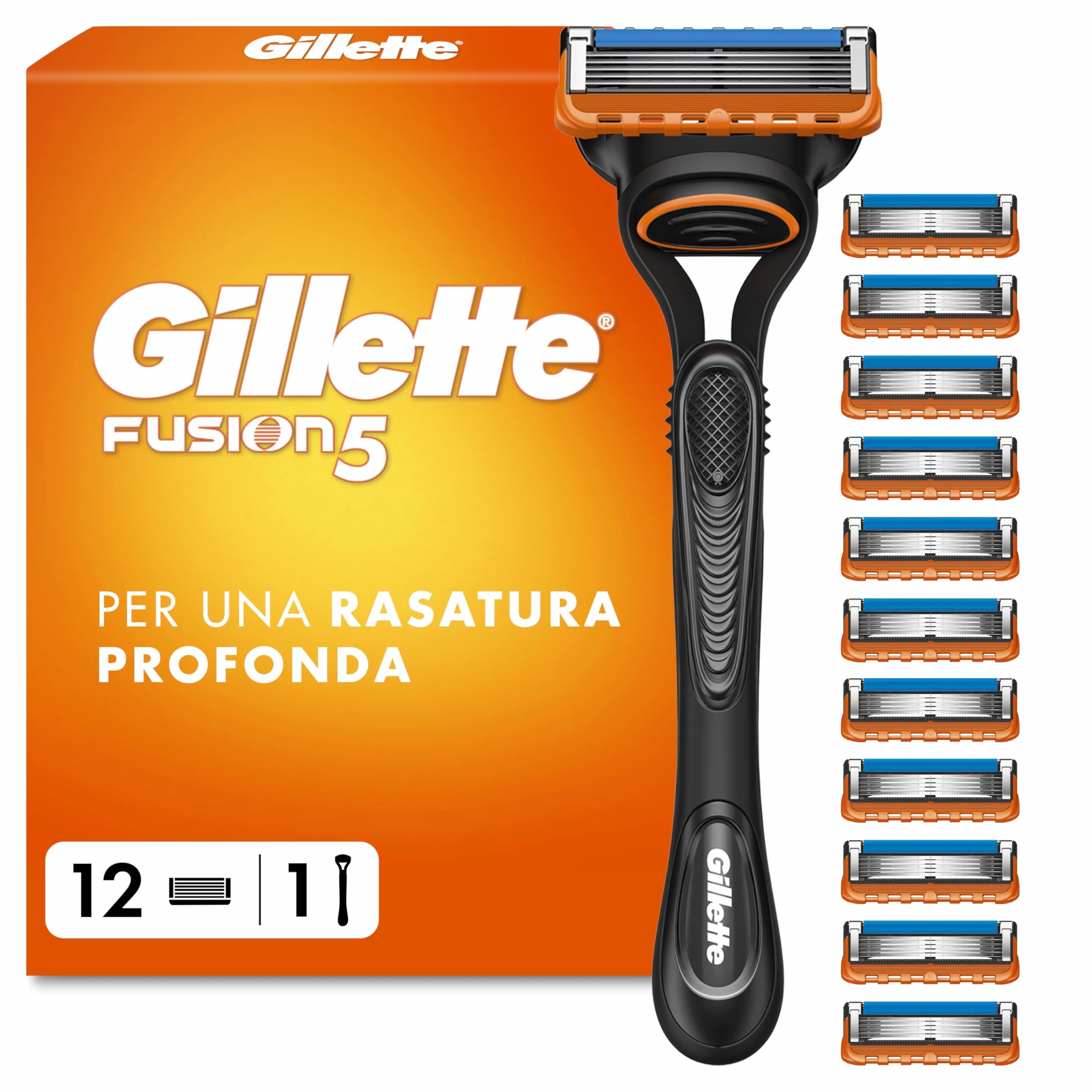 Gillette Fusion5 Rasoio Barba 1 Rasoio + 12 Lamette Ricambio 5 Lame Striscia Lubrificante