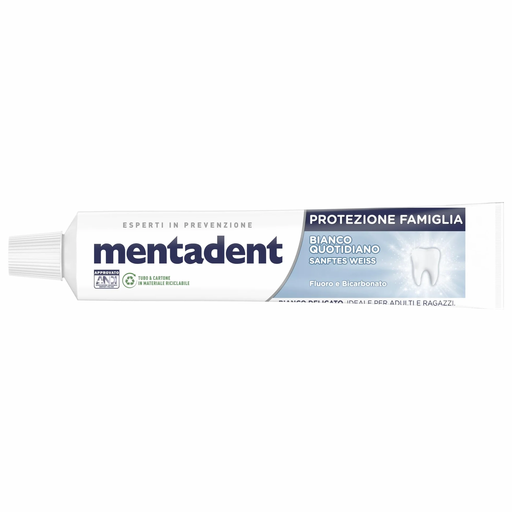 Mentadent Protezione Famiglia Bianco Quotidiano Dentifricio al Fluoro e Bicarbonato 75ml