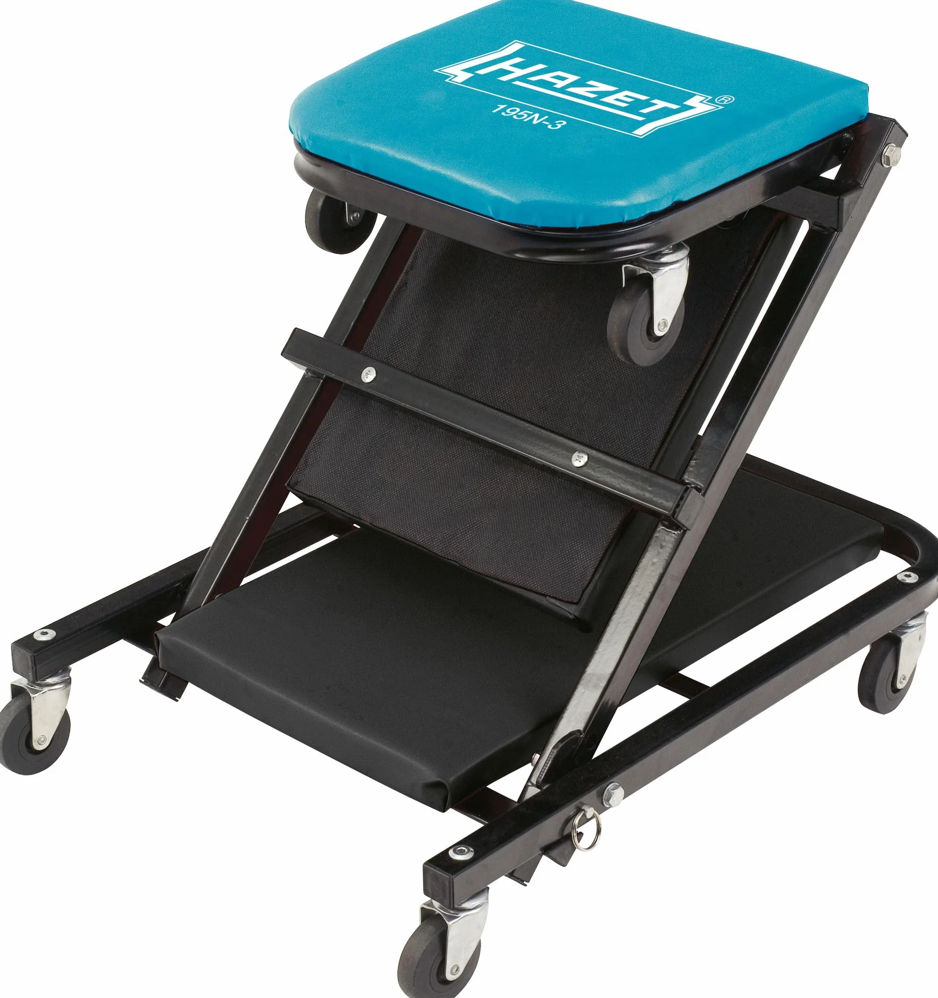 HAZET Lettino a rotelle 195N-3, portata fino a 150 kg, robusto telaio in tubolare d'acciaio, lettino e poggiatesta imbottiti, facile cambio tra lettino e seduta, dimensioni L 1198 x L 440 x H 135 mm