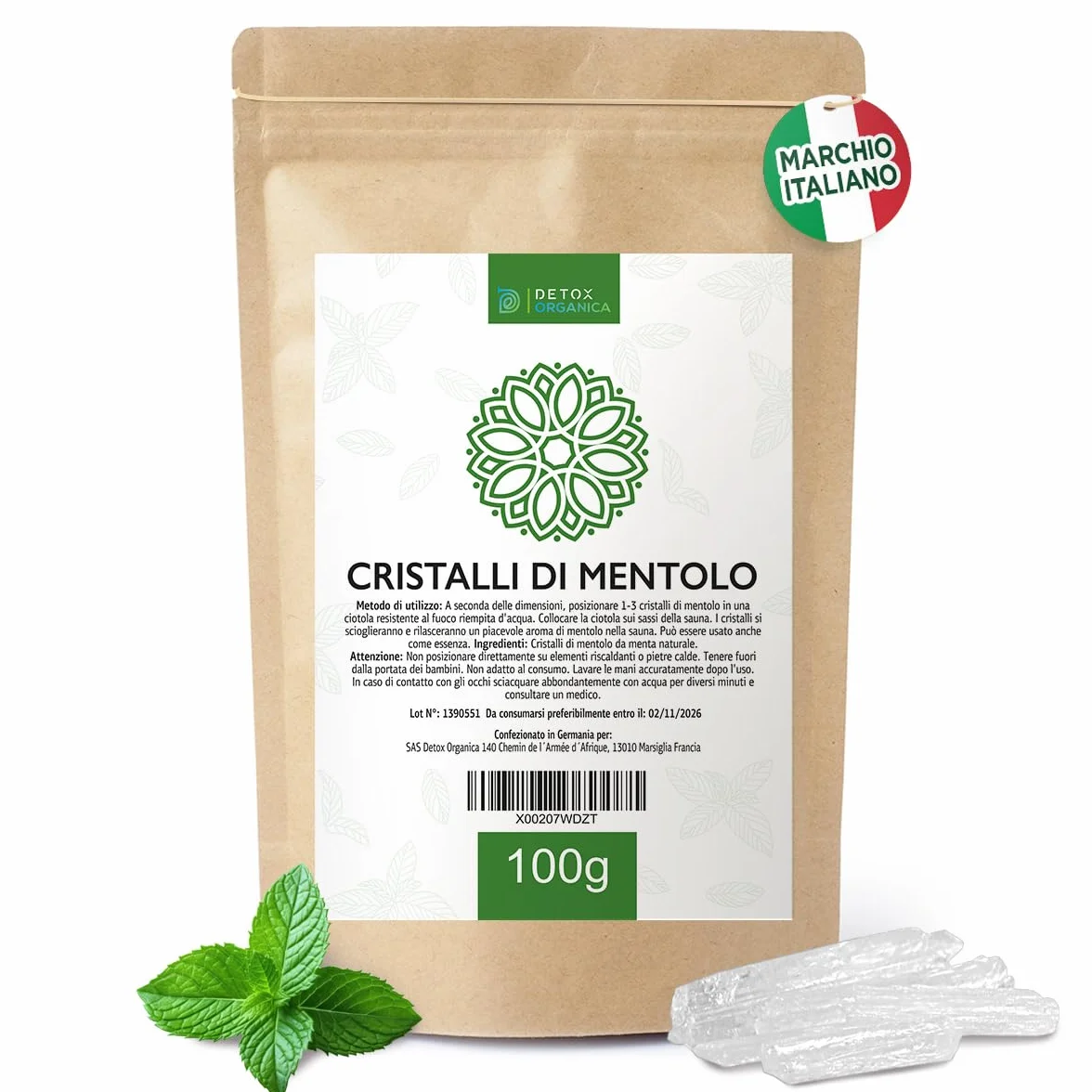 Detox Organica Cristalli di Mentolo Sauna 100 g Menta pura Accessori Per Sauna