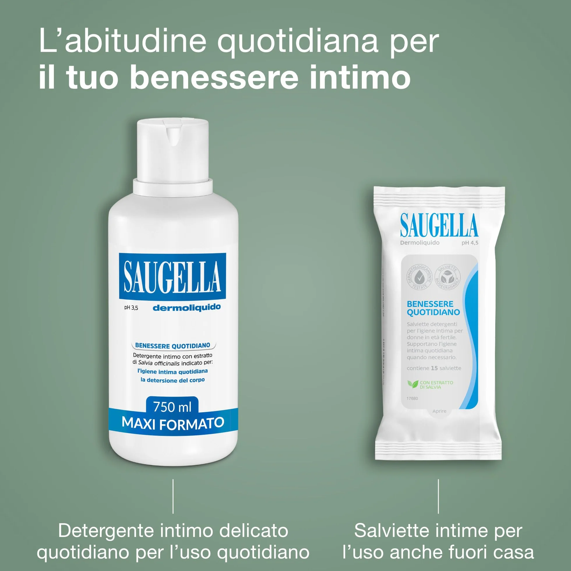 Saugella Dermoliquido Detergente Intimo Quotidiano pH 3.5 Antiodore 750 ml