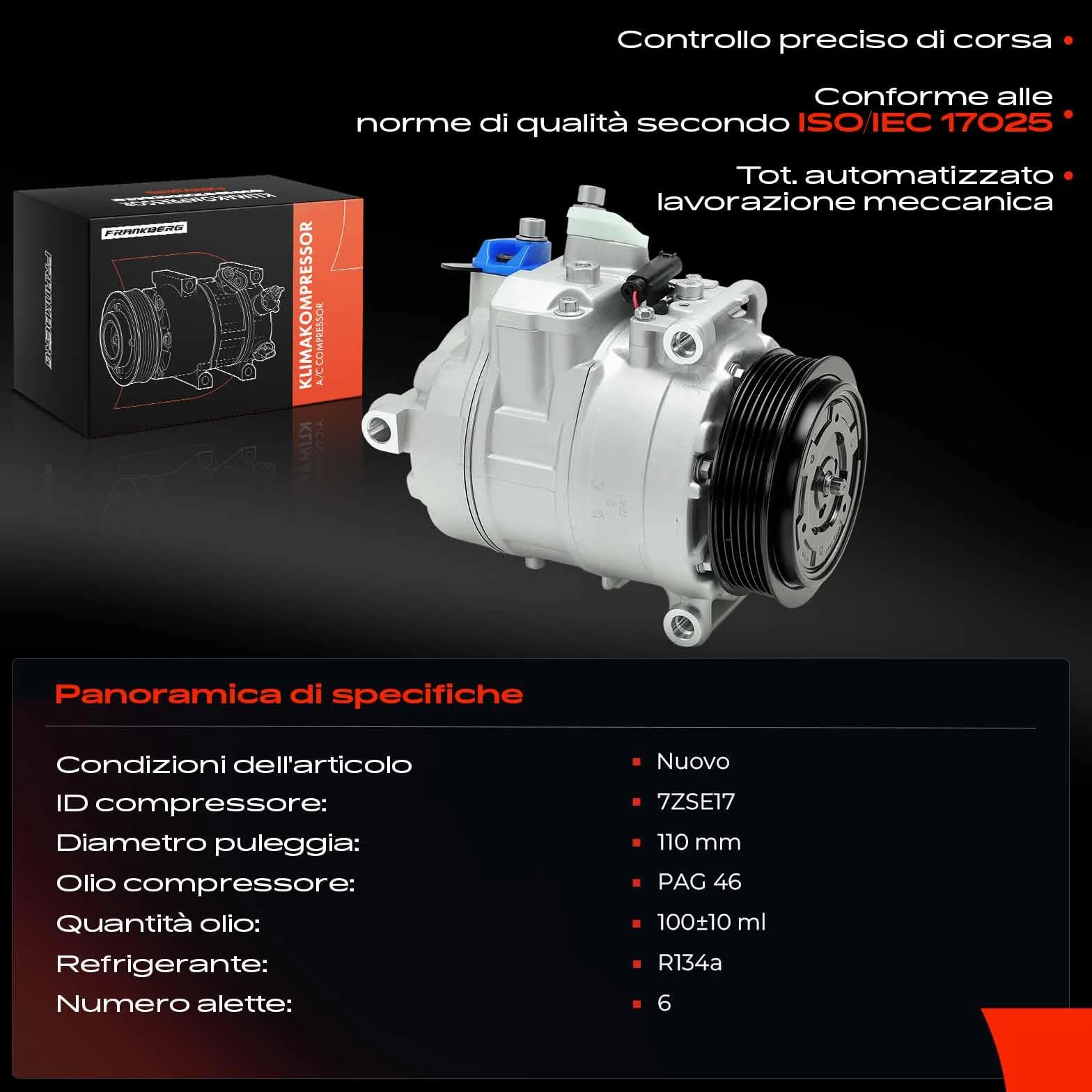 Frankberg Compressore Aria Condizionata Compatibile Classe E W210 W211 W212 SLK R170 Classe C W203 CLK C208 C209 CLS C218 C219
