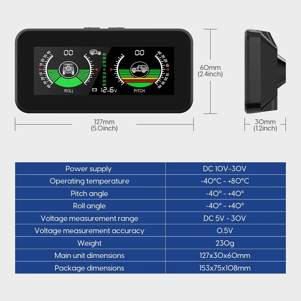 Inclinometro Digitale DC5v-30v 4x4 con Giroscopio Multiasse Integrato per Veicoli Fuoristrada
