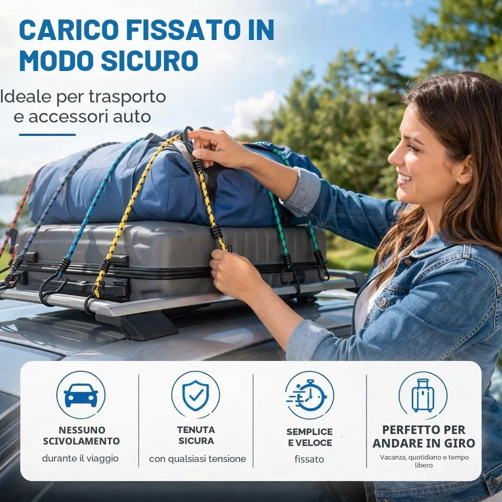 Set di cinghie di tensione per bagagli Gomma con ganci per trasporto e campeggio