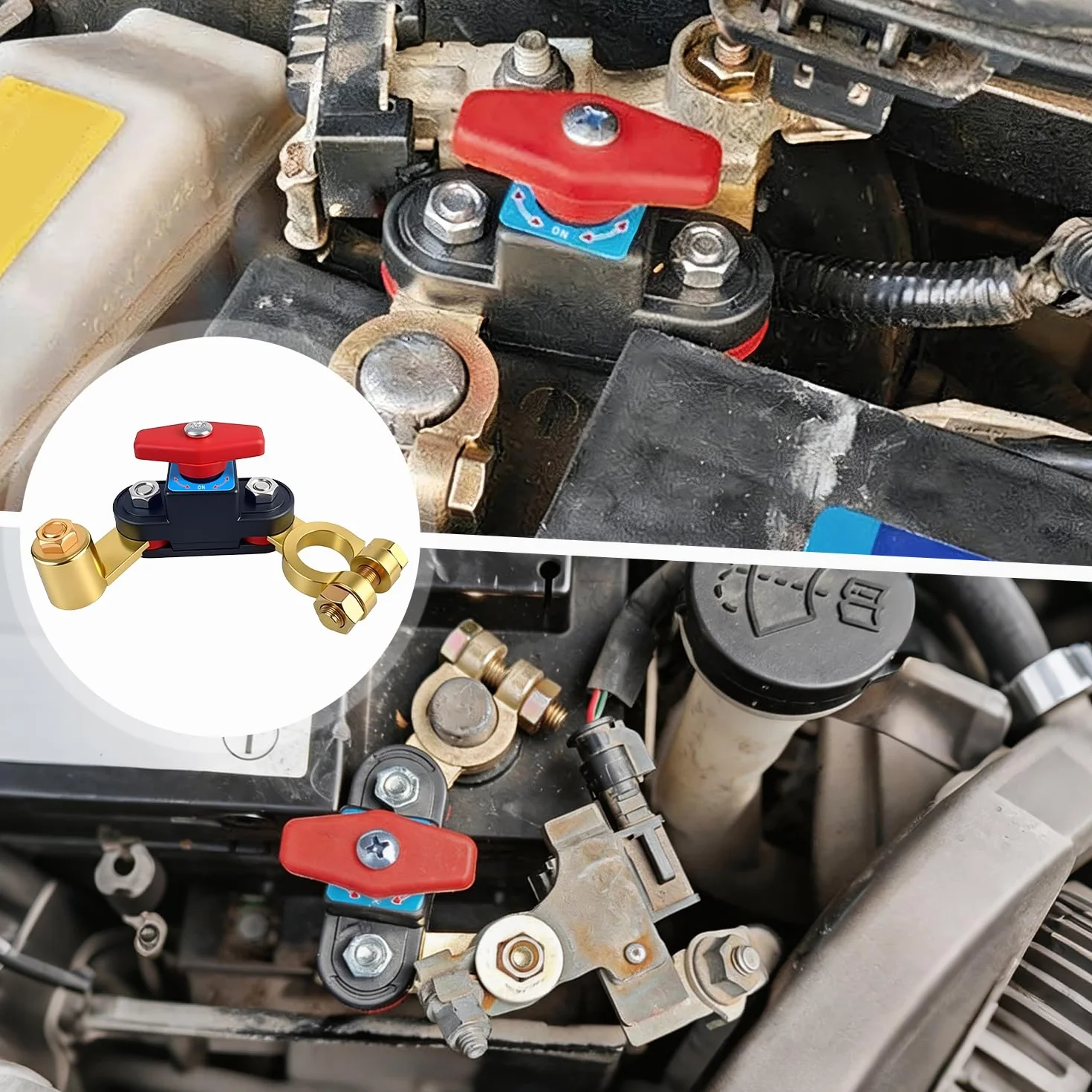 Stacca Batteria 12V,Interruttore Batteria Auto,Staccabatteria Auto Con Doppia Rotazione 180° Regolabile e Funzione Universale Polo Positivo/Negativo Disconnettore per Auto Moto Barca Kit Completo