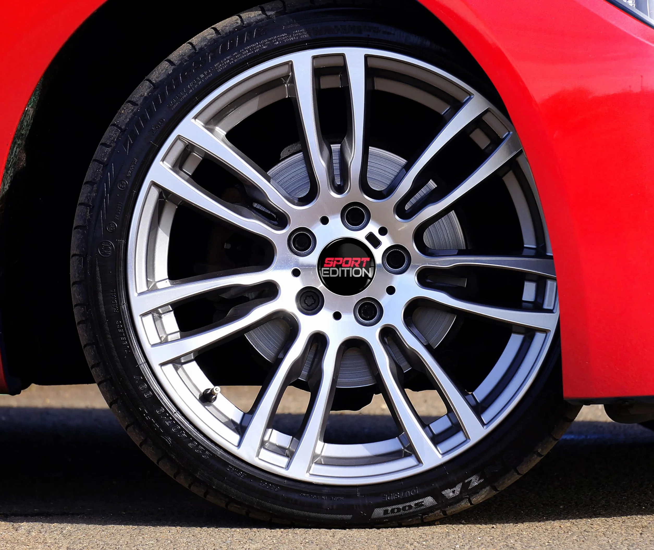 4 x 70 mm adesivi per coprimozzo ruota adesivi Sport Edition nero argento rosso A 7670