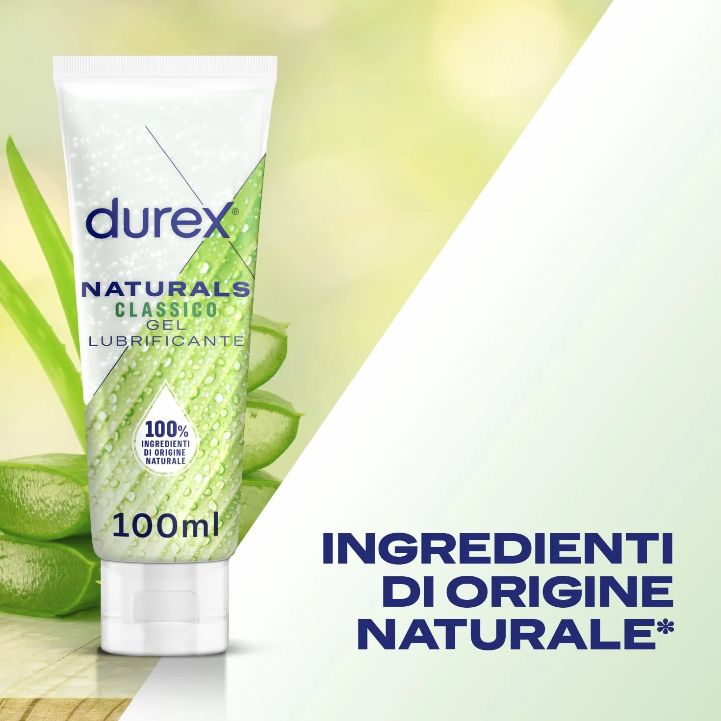 Durex Naturals Pure Gel Lubrificante Intimo, 100% Ingredienti di Origine Naturale, 100ml