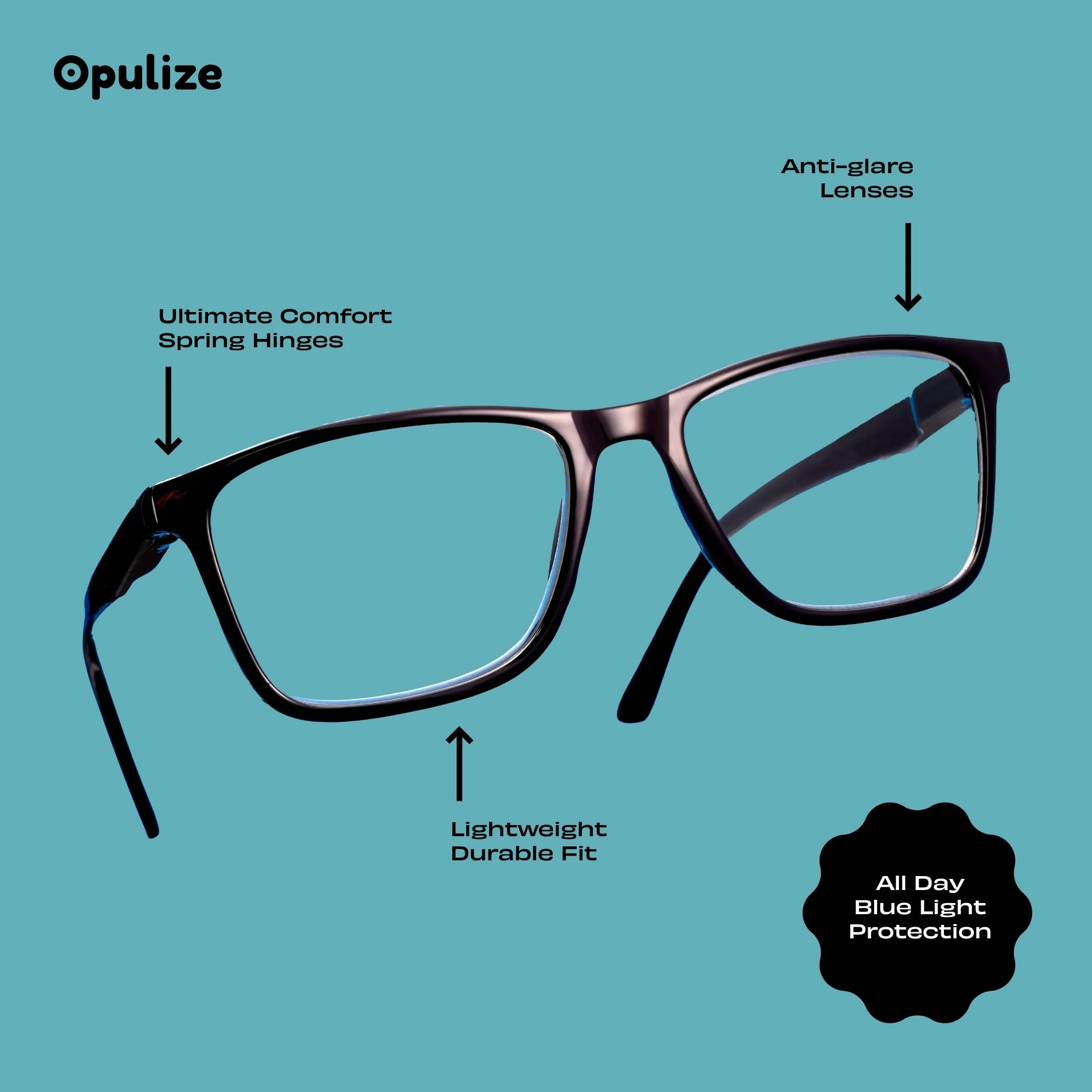 OPULIZE NYX Occhiali luce blu donna e uomo - Occhiali da lettura Antibagliore - Occhiali per computer - Protezione UV - Rettangolare
