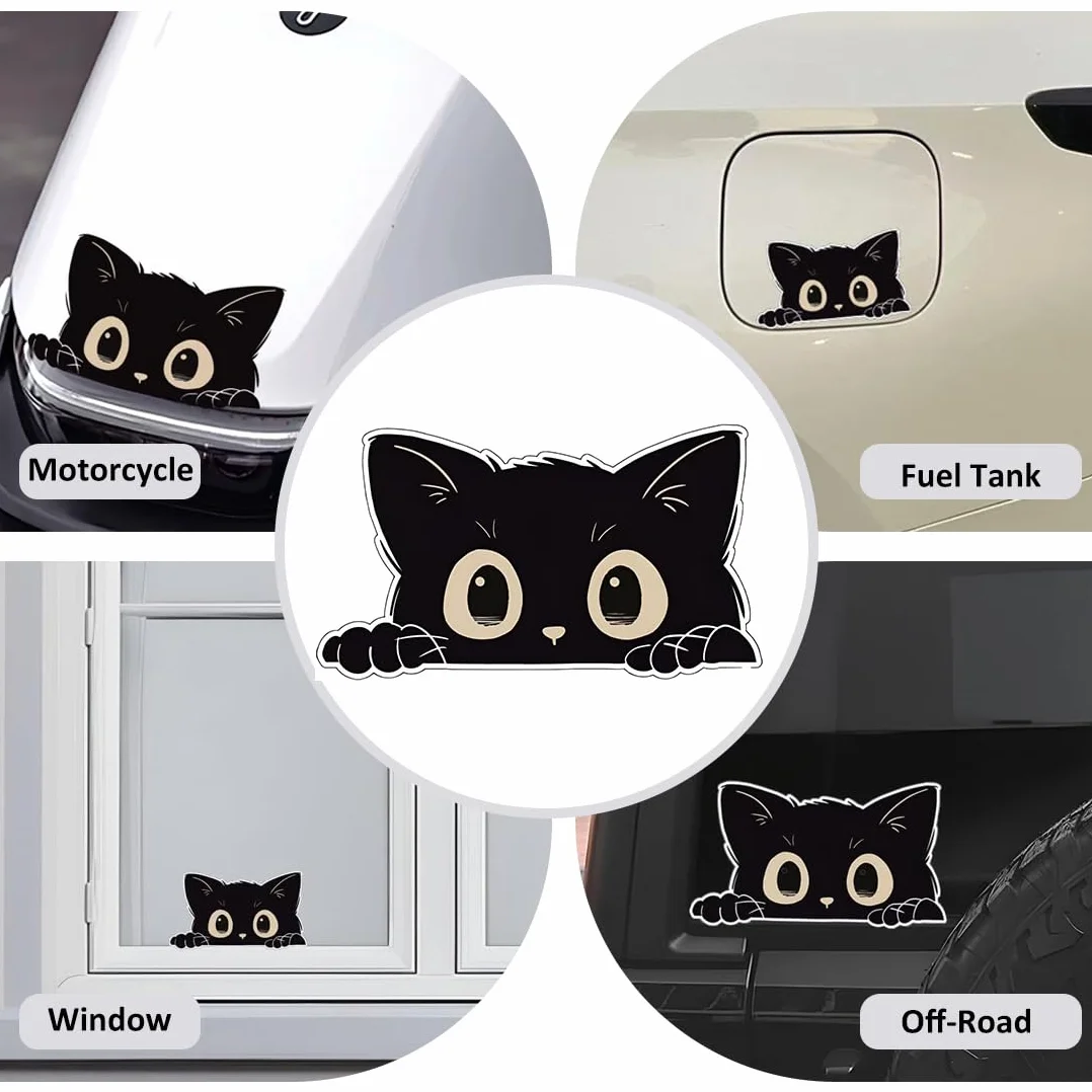 WUY Adesivi per paraurti auto,6 adesivi per auto con gatti neri (2 piccoli + 2 medi + 2 grandi), materiale PVC impermeabile, design cartoon, a forma di gatto, lavabili, resistenti ai raggi UV.