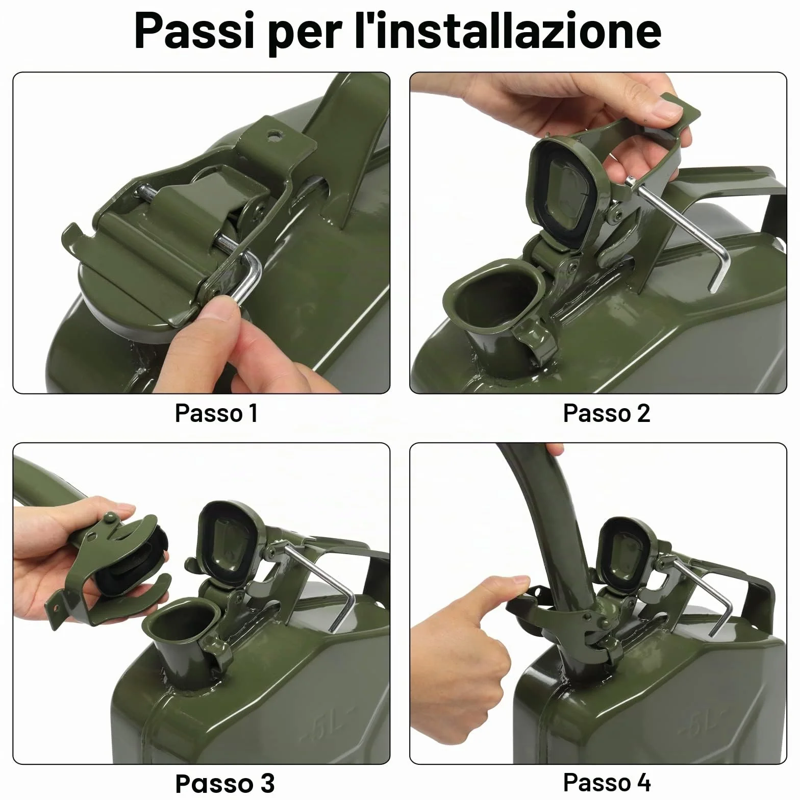LEADZM Bidone Benzina Professionale 5 L Carburante Metallo con Beccuccio Versatore per Benzina, Diesel