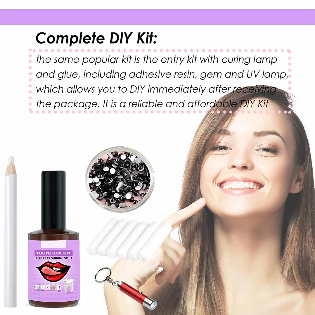 Kit Tooth Gems, Brillantini Denti Kit con Strass e Diamanti Marquise (Nero)