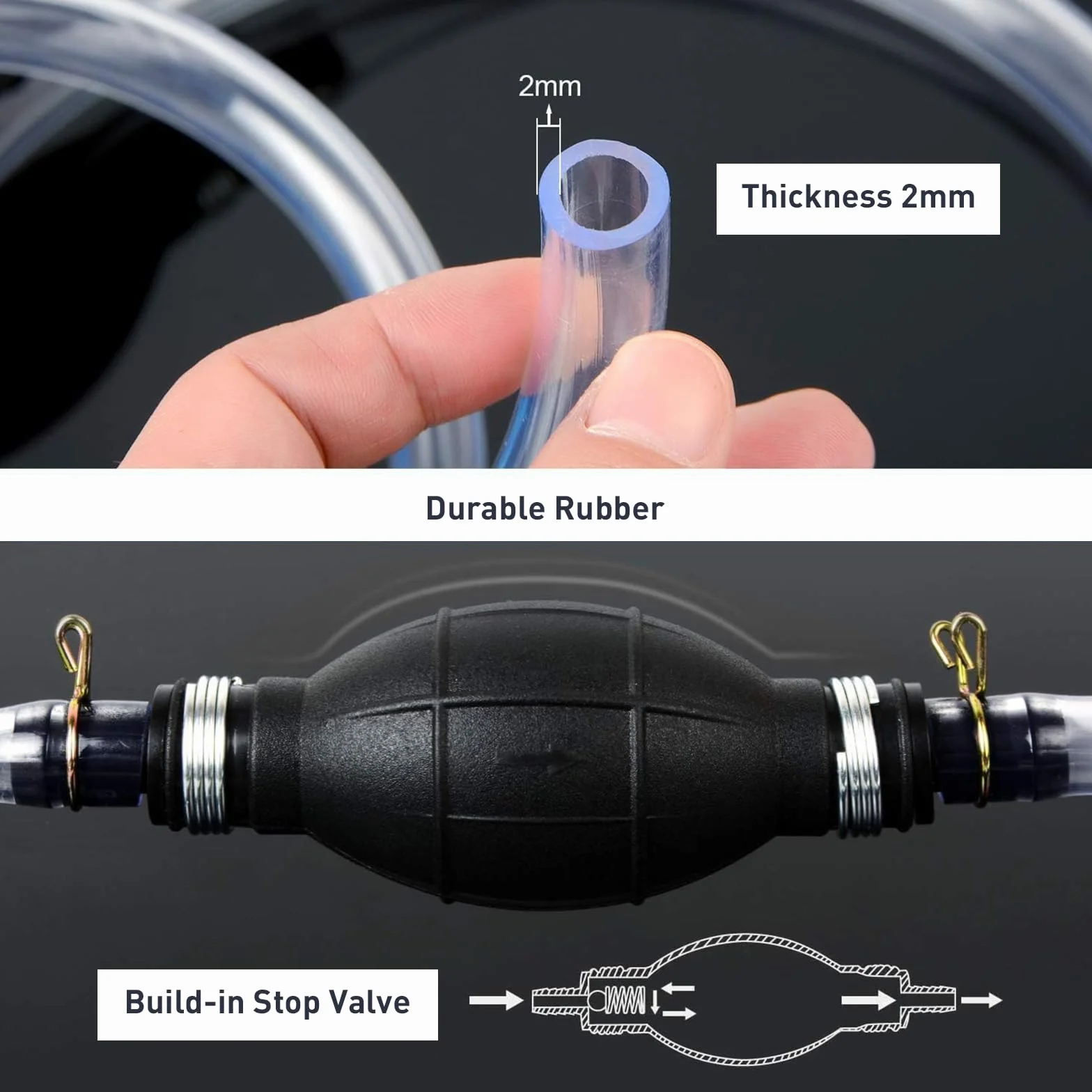 Pompa a sifone per benzina, gas, olio, carburante, benzina, diesel, liquido, acqua, acquario, pompa a gas sifone, pompa per sifone carburante con 2 tubi per sifone in PVC durevoli con (syphon pump 001