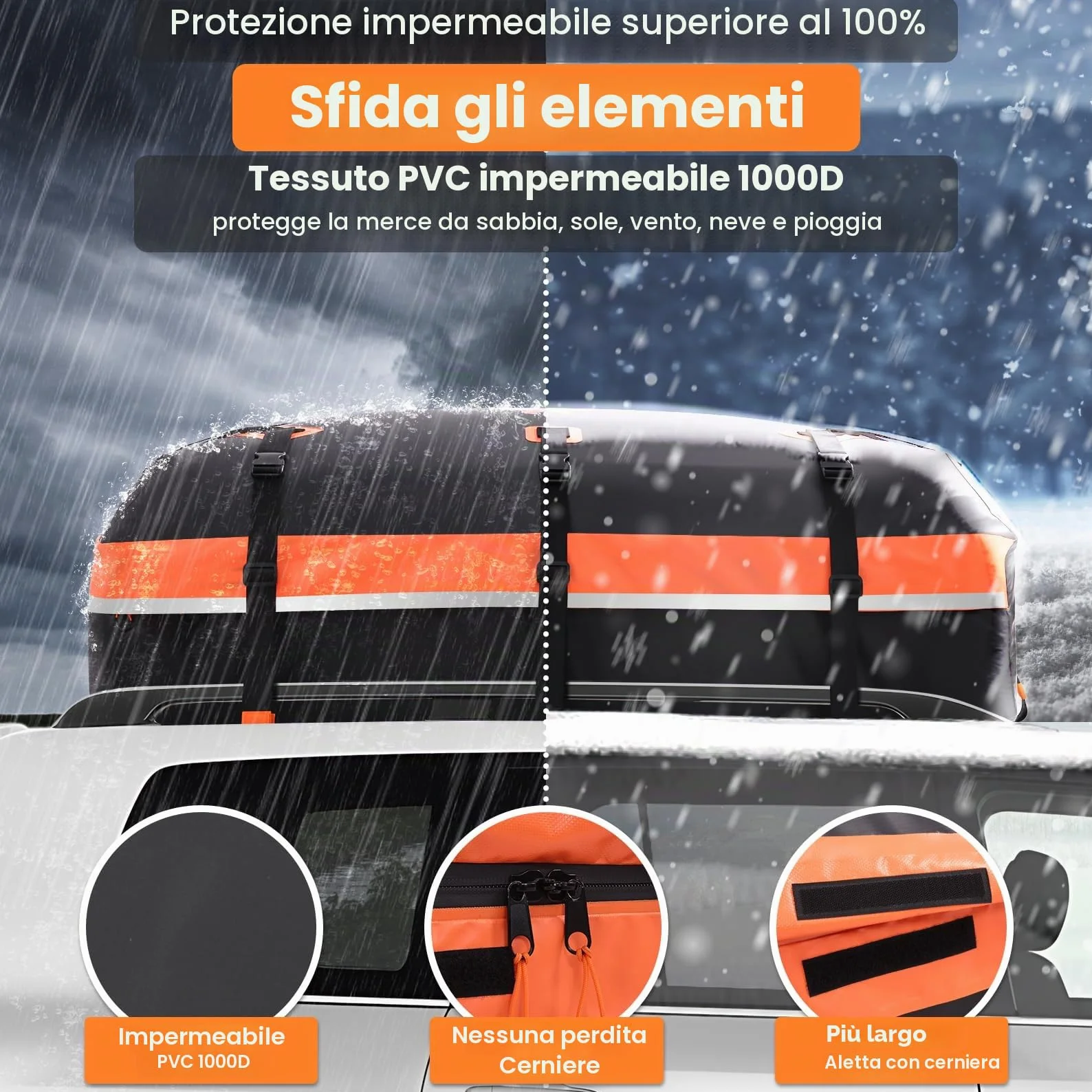 Sailnovo Box Tetto Auto Impermeabile 595L 1000D PVC, Portabagagli Auto Tetto con Tappetino Antiscivolo, 6 Ganci Portiere, Serratura Combinazione - Compatibile con/senza Barre Portatutto