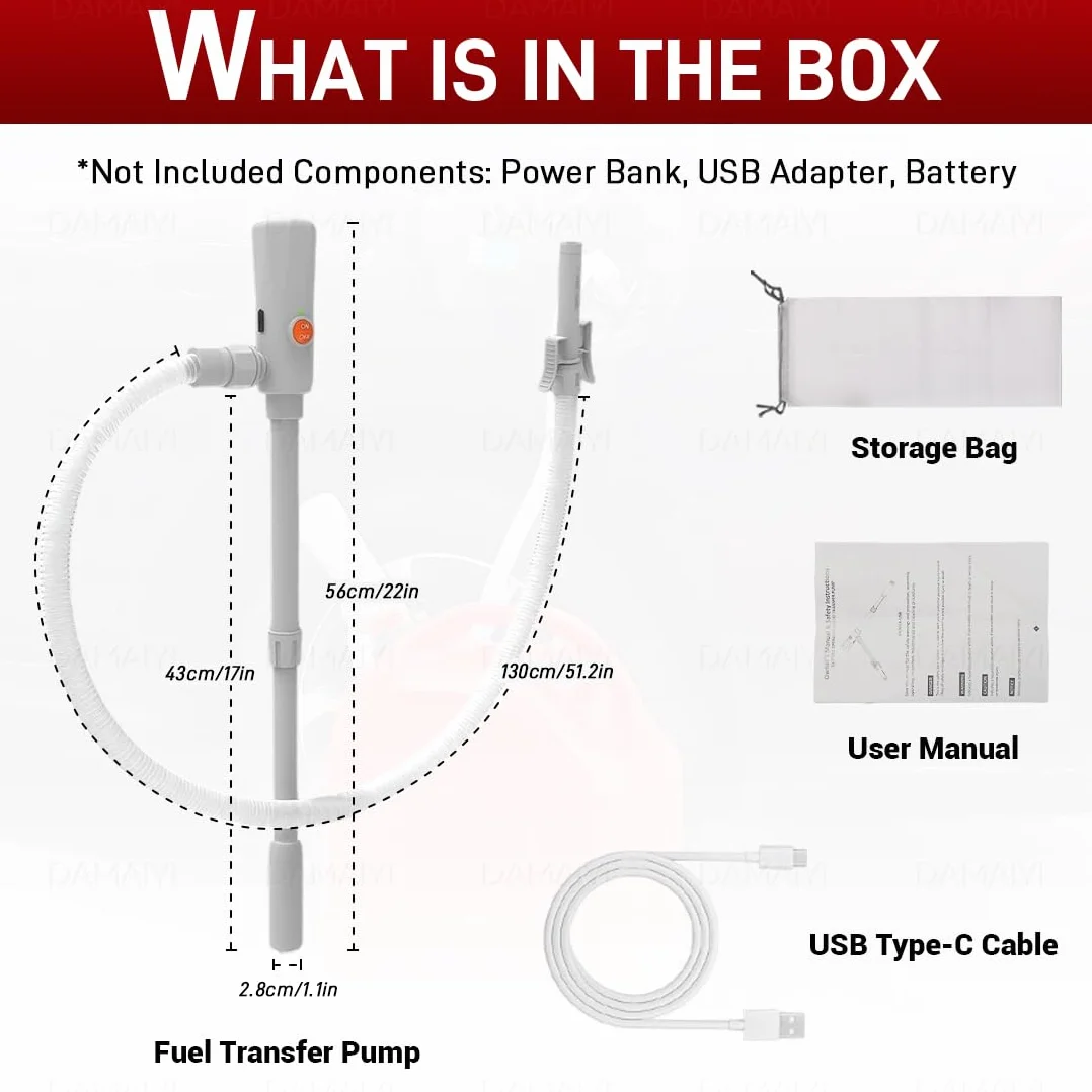 Pompa di Trasferimento Carburante Doppia Alimentazione USB-C/AA 3.2 GPM Arresto Automatico Tubo 51 Pollici