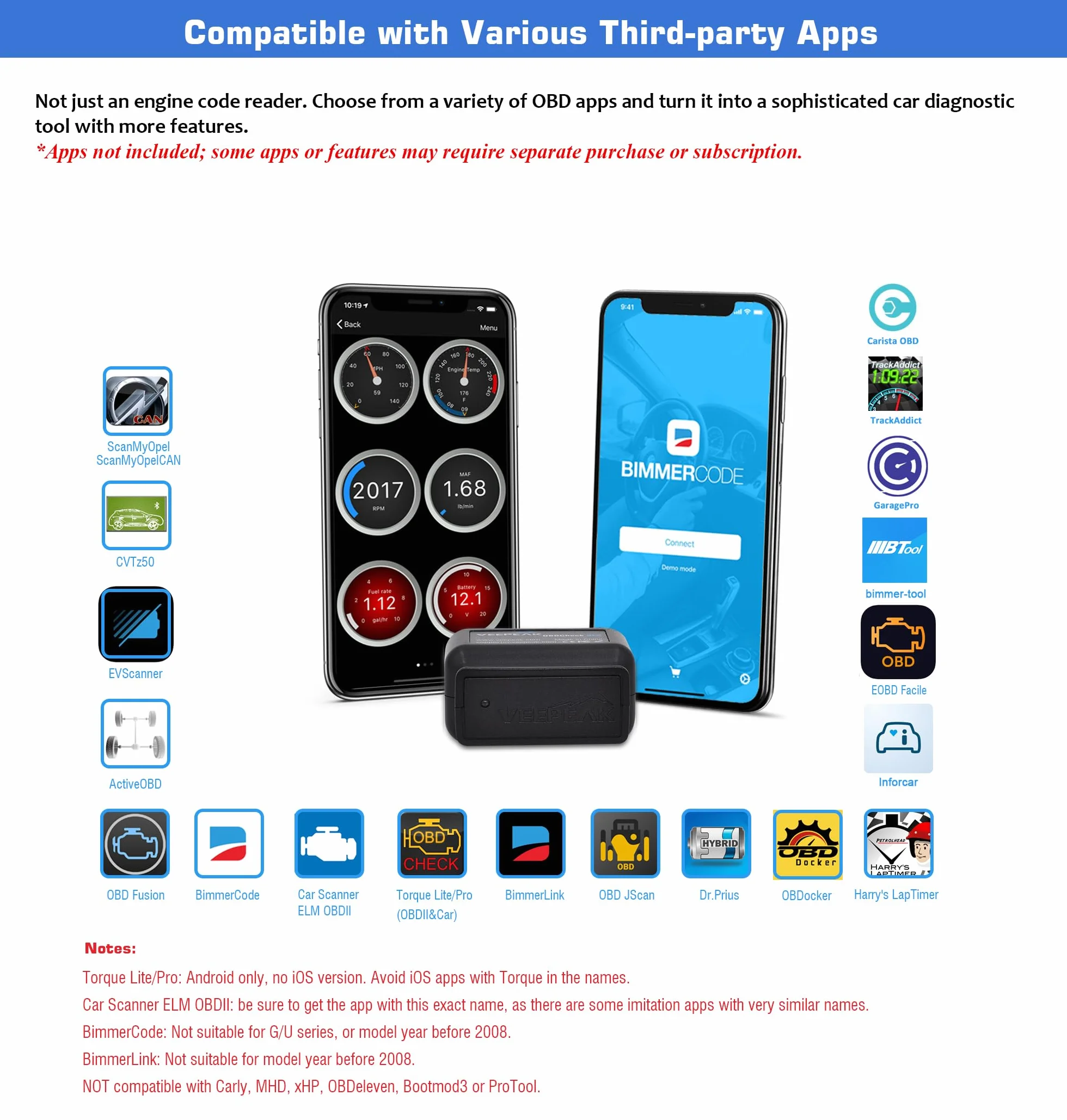Veepeak OBDCheck BLE Scanner OBD II EOBD Bluetooth per Auto Lettore Codici Spia Motore Strumento Diagnostico Wireless