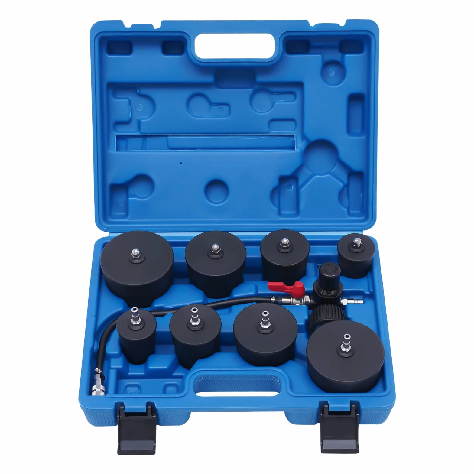 9 pezzi Turbo System Tester di perdite Turbo Boost Kit Tester di perdite, sistema turbocompressore, kit di prova di perdite con 4 paia di adattatori graduati da 1,38 ''-3,54 ''