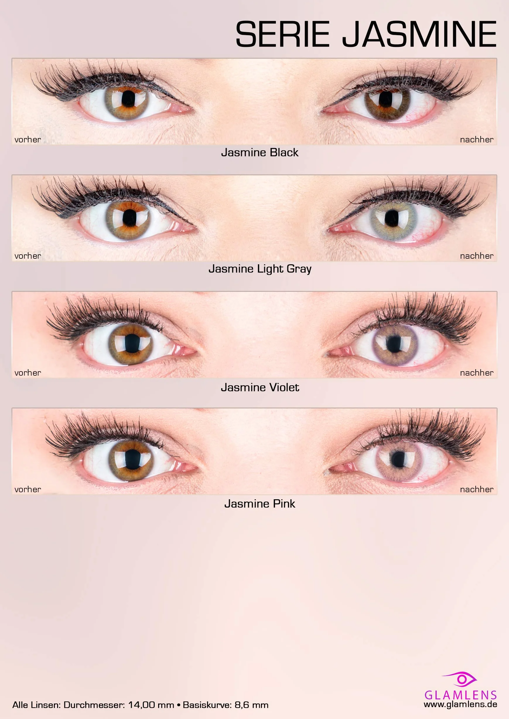 GLAMLENS Lenti a Contatto Colorate Jasmin Blue - Mensili, Blu Naturali, Silicone Idrogel, 2 Pezzi, DIA 14.0, 0.00 Diottrie
