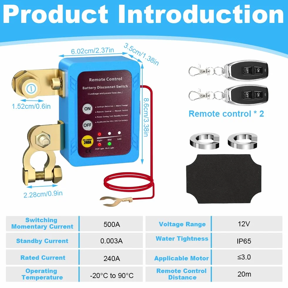 Stacca Batteria 12V con Telecomando, 240A Remoto Staccabatteria Automatico Senza Fili, Stacca Batteria per Auto, Stacca Batterie con Telecomando per Auto, Camper, Quad, Camion e Barca