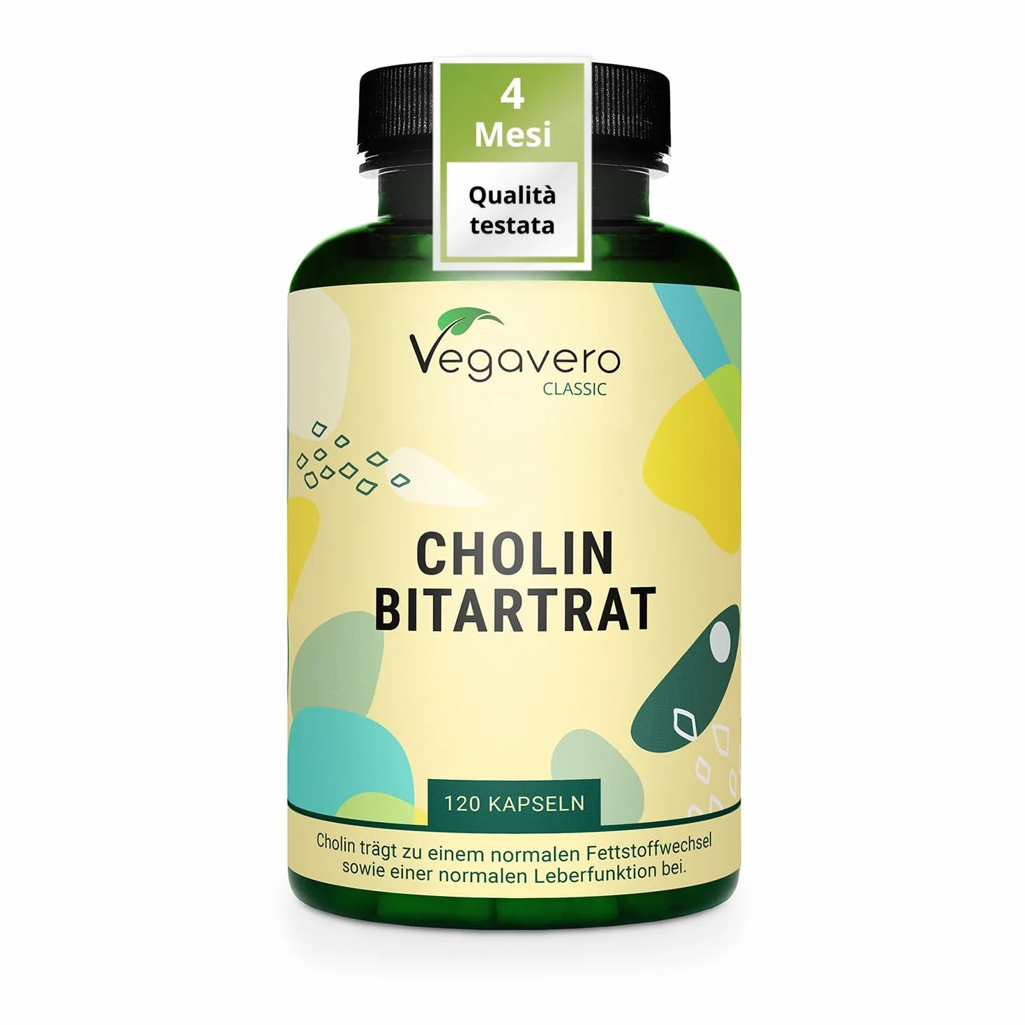 Colina Bitartrato 700mg per Capsula Vegavero® - Alta Funzione Epatica e Cognitiva, Vegan, Senza OGM