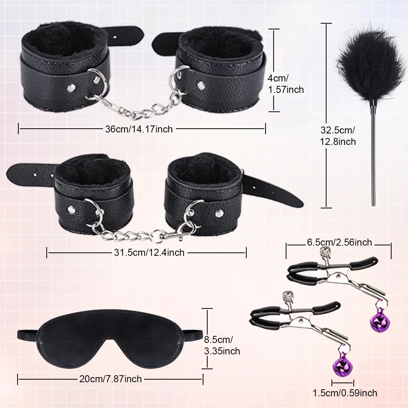 Set Bondage 11 Pezzi BDSM con Manette Caviglia Morsetti Capezzoli Sex Toys Erotici per Coppie