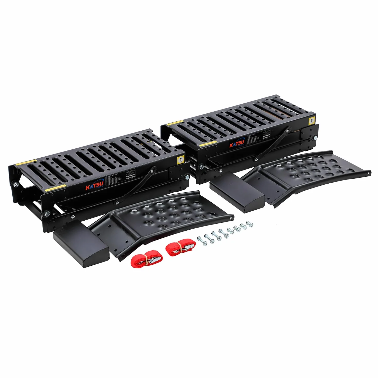 KATSU Tools Rampe pieghevoli in acciaio 2 in 1, confezione da 2, resistenti e a doppio uso, 200 x 23 x 5 cm, carico massimo 500 kg, portatile, ideale per moto, trattori, furgoni, quad e molto altro