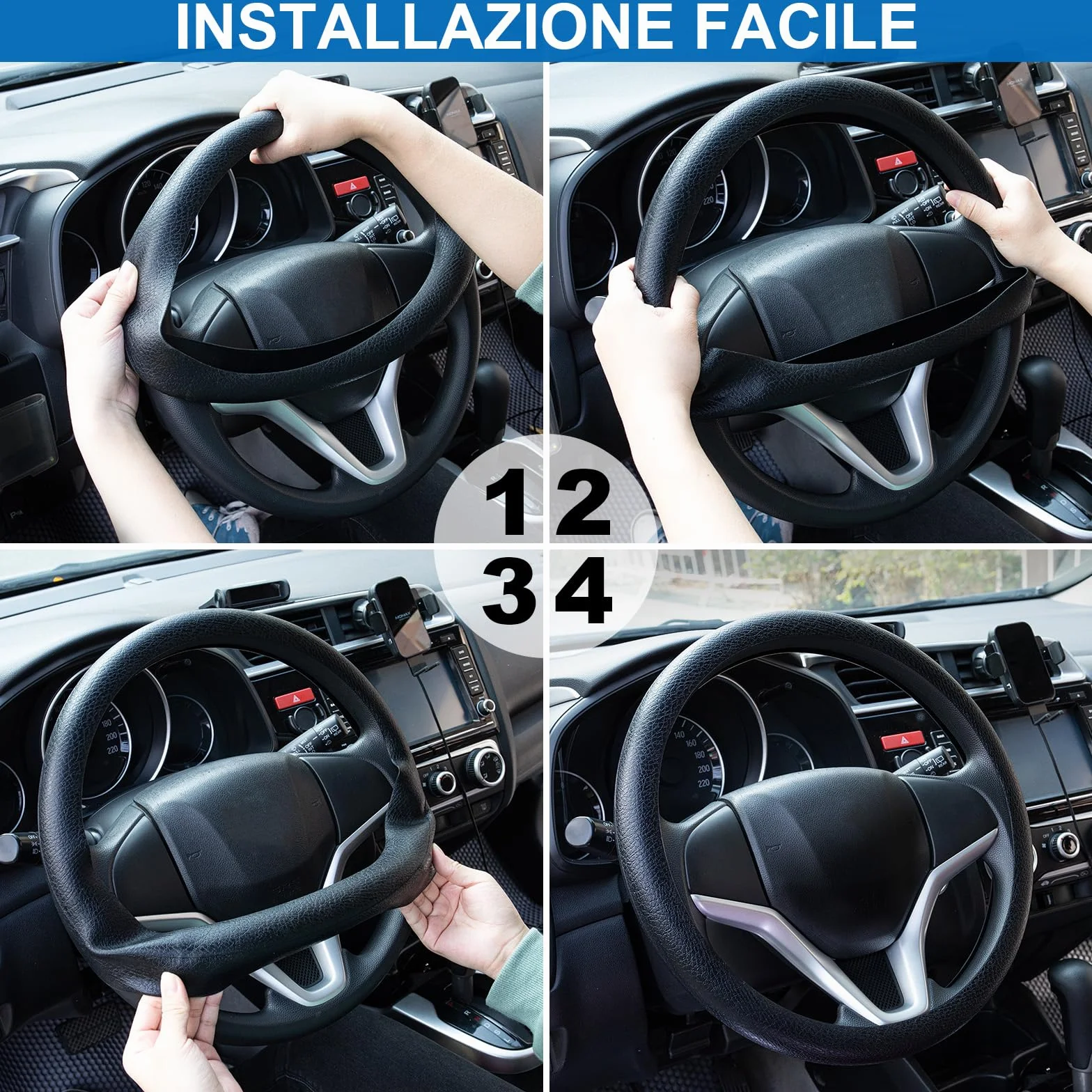Spurtar Silicone Nero Copri Volante Coprivolante Auto Universale - Accessori Auto Interno- Copertura Copri Sterzo Macchina Essenziali da 38 a 42 cm Adatto