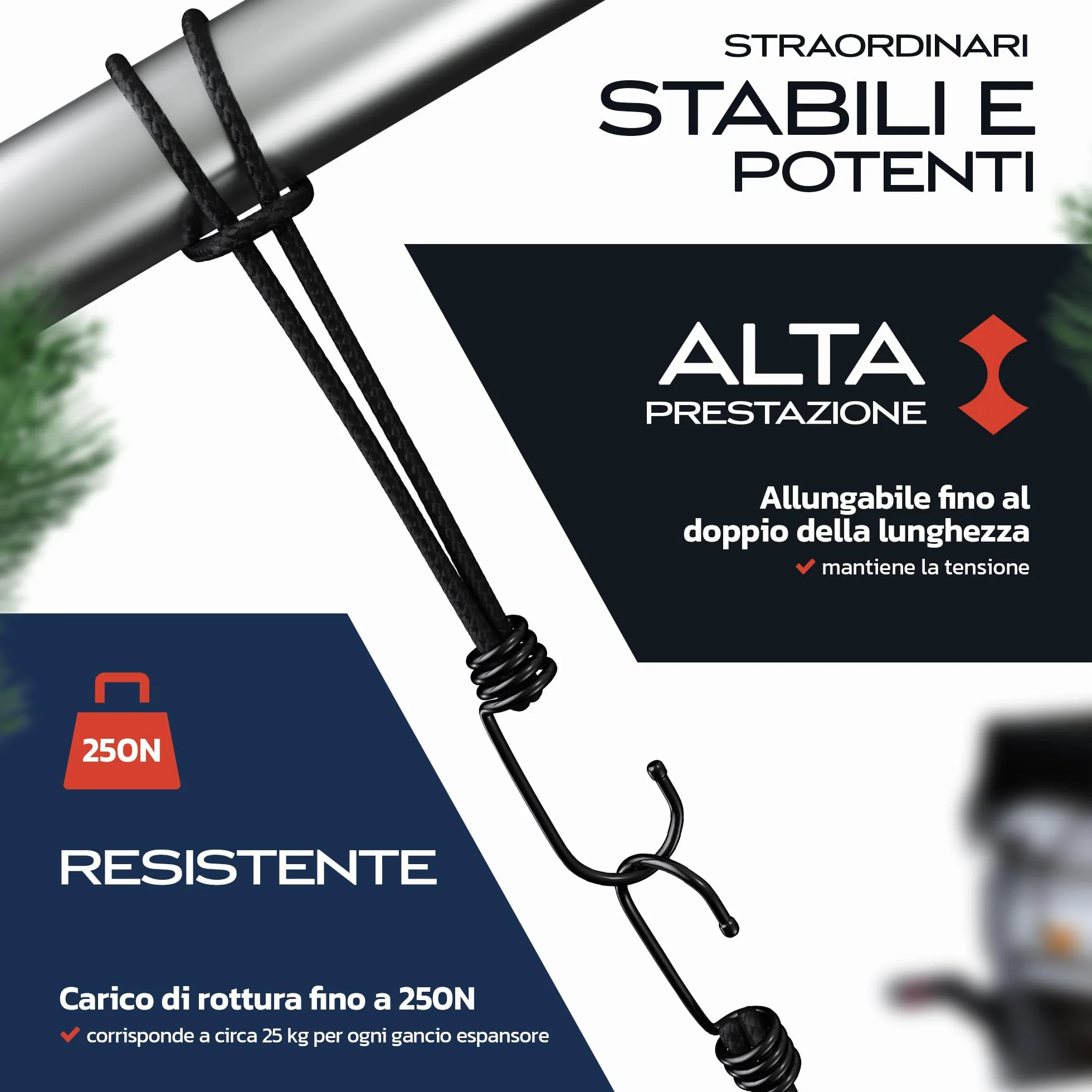 TRIBURG Espansore con ganci 13cm 25 pezzi elastico resistente cinghia tensionamento teloni