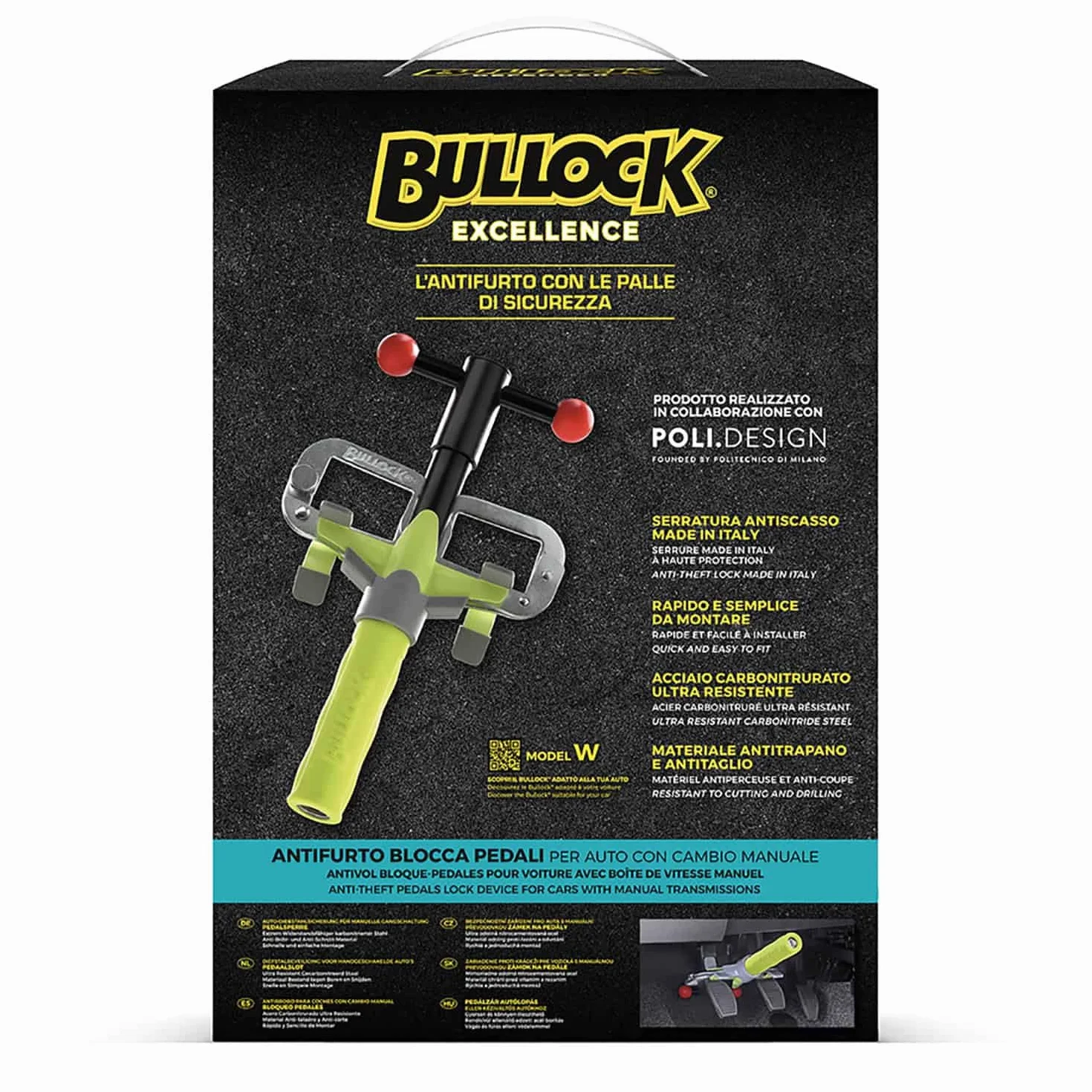 Bullock Excellence Antifurto Blocca Pedali per Auto Modello W Serratura Antiscasso Made in Italy