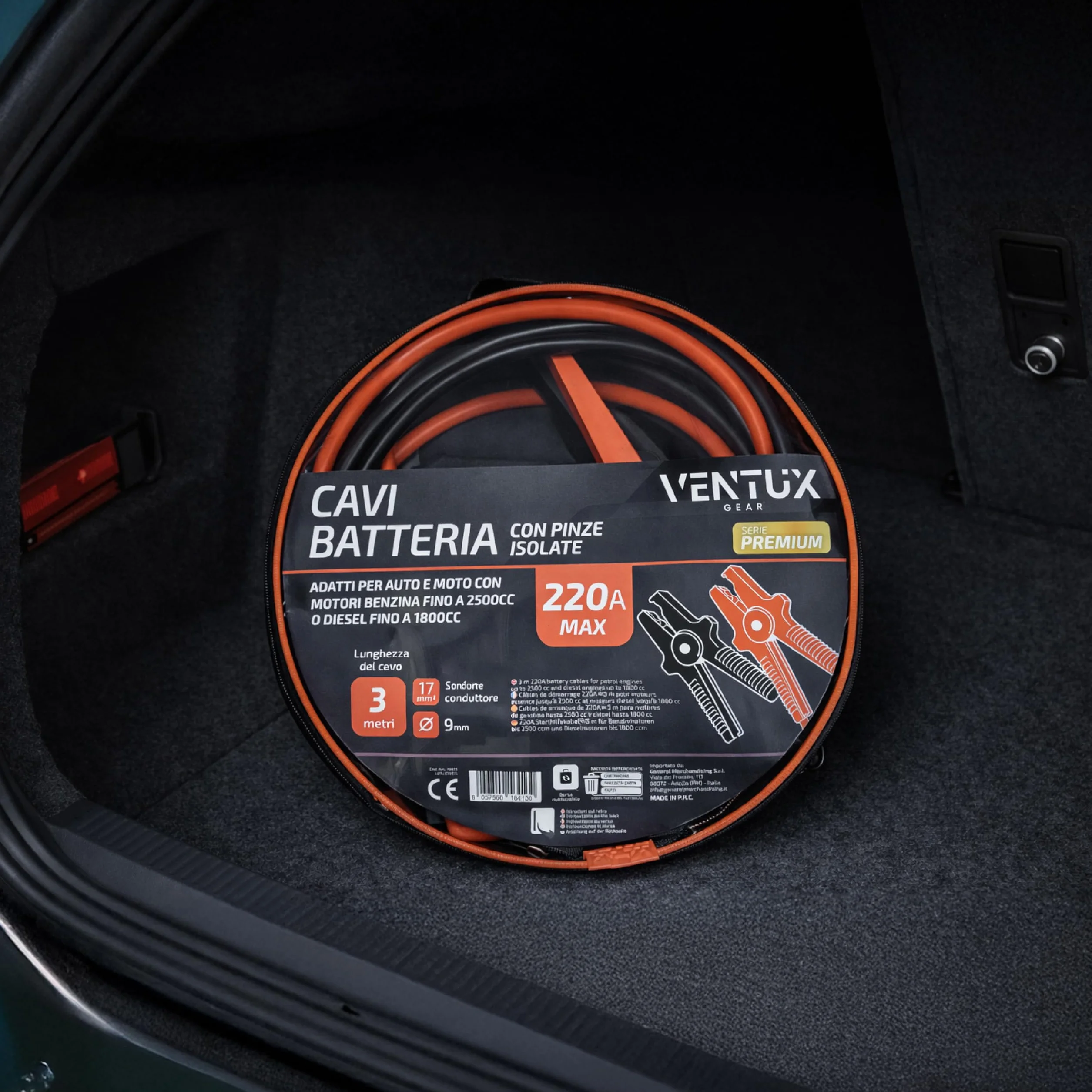 Cavi Batteria Auto – 3 Metri | Cavi Avviamento Auto 220A | Cavi Avviamento Emergenza con Pinze Isolate | Cavi Avviamento Batteria per Veicoli Fino a 2000cc