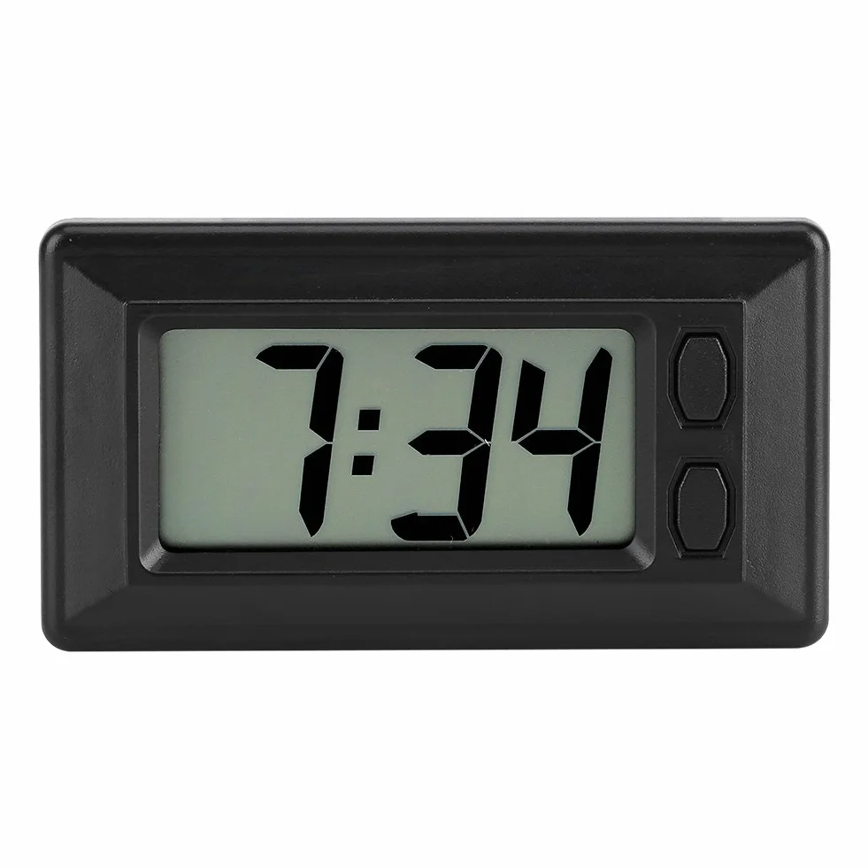 Garosa Orologio Digitale da Auto con Termometro, Display LCD Retroilluminato 46,5x22mm, Nero, ABS, con Supporto Adesivo, Alimentazione a Batteria