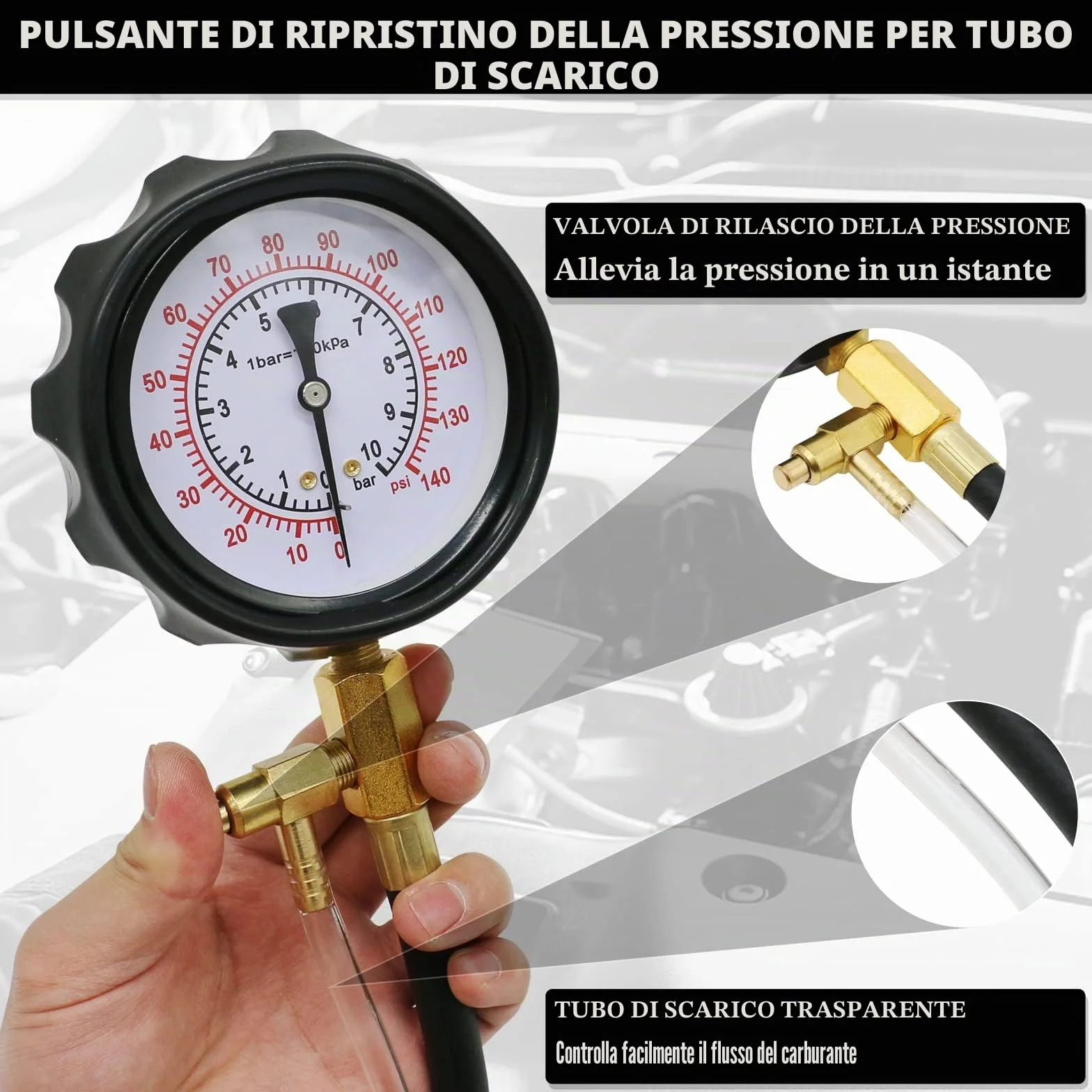 0-140PSI pompa di iniezione, tester di pressione del carburante, kit universale per pompa del carburante, tester di pressione per benzina, auto, camion, moto, strumento diagnostico