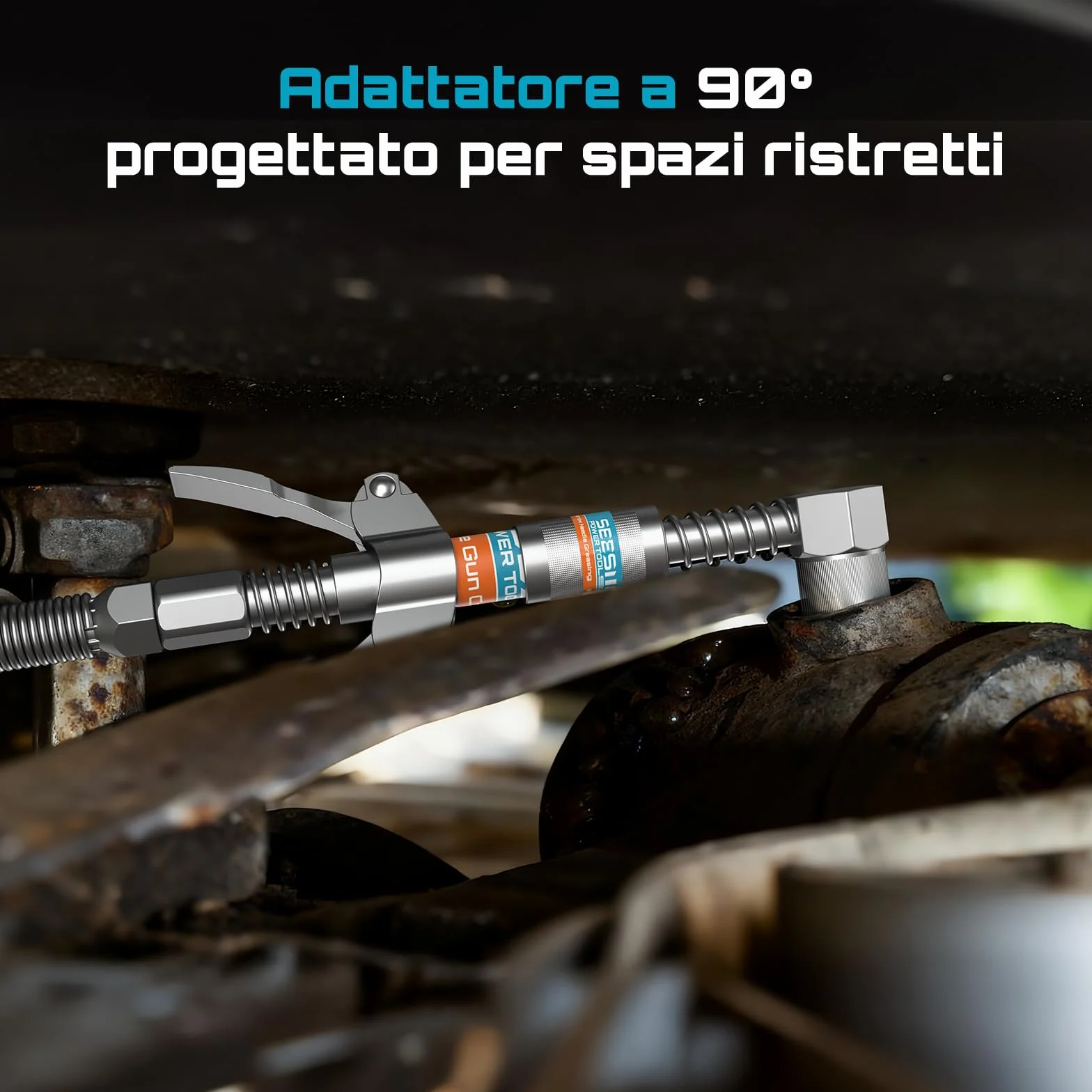 Seesii Kit di Accessori per Ingrassatore GR04P, Testina Professionale, Adattatore 90°, Tubo Flessibile 30 cm, 2 Puntali