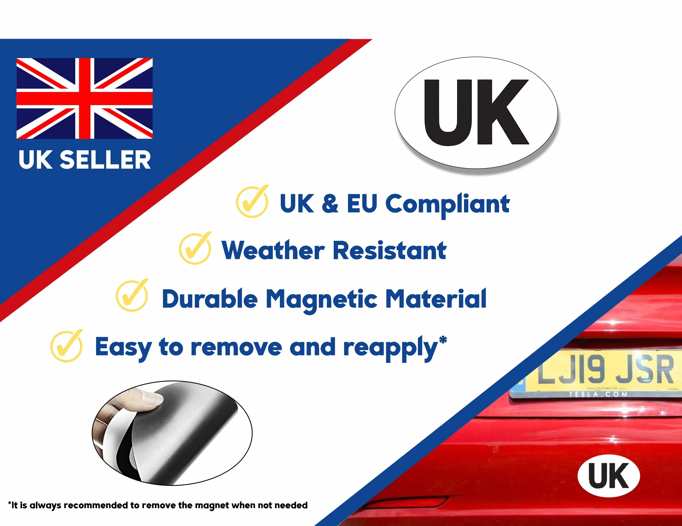 Adesivi magnetici per auto GB UK – Magnete regolamentare resistente alle intemperie – Confezione 1 o 2